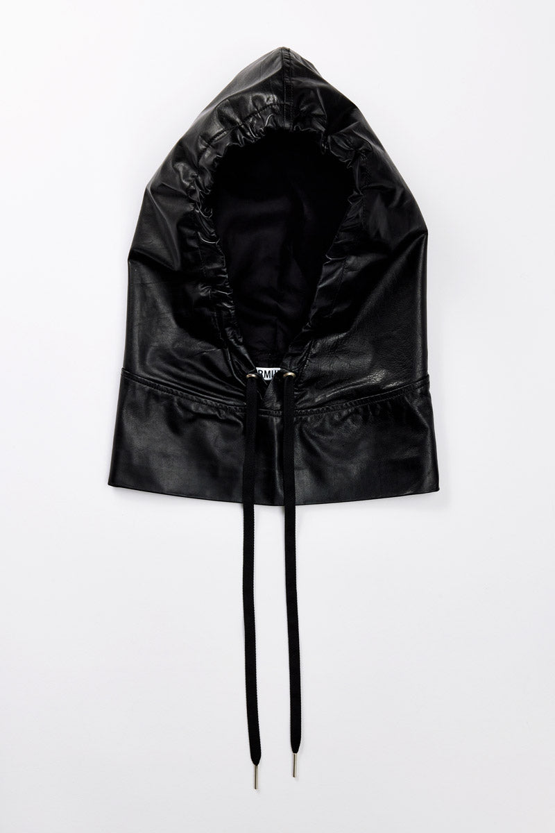 Black Calf Leather Balaclava
