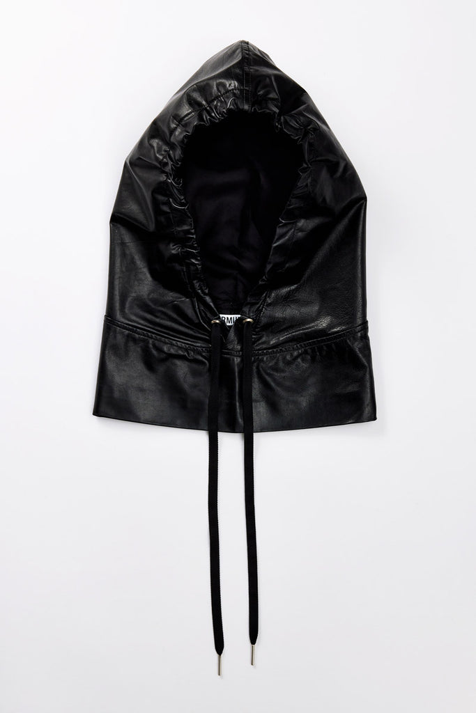 Black Calf Leather Balaclava