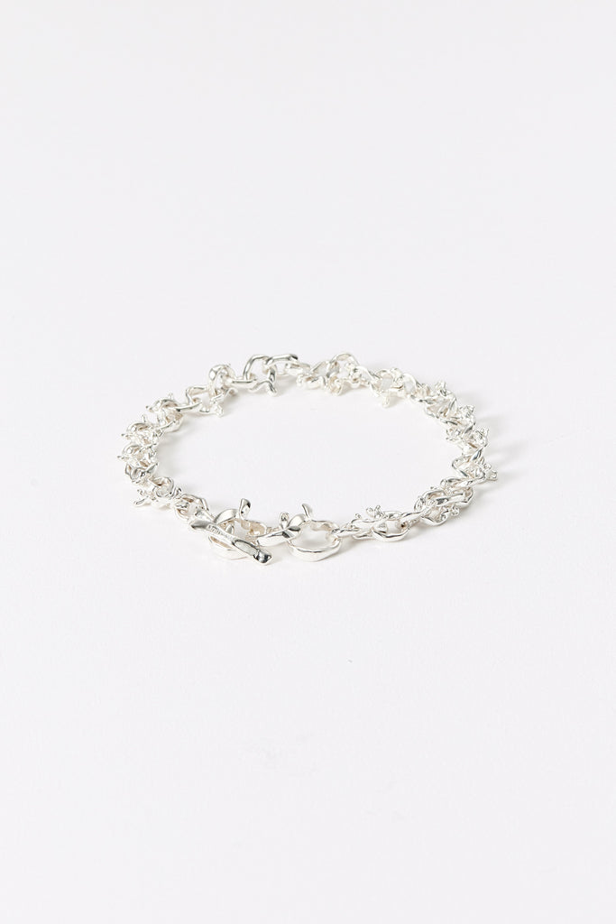 Hammer-crafted Silver Link Bracelet, Slim