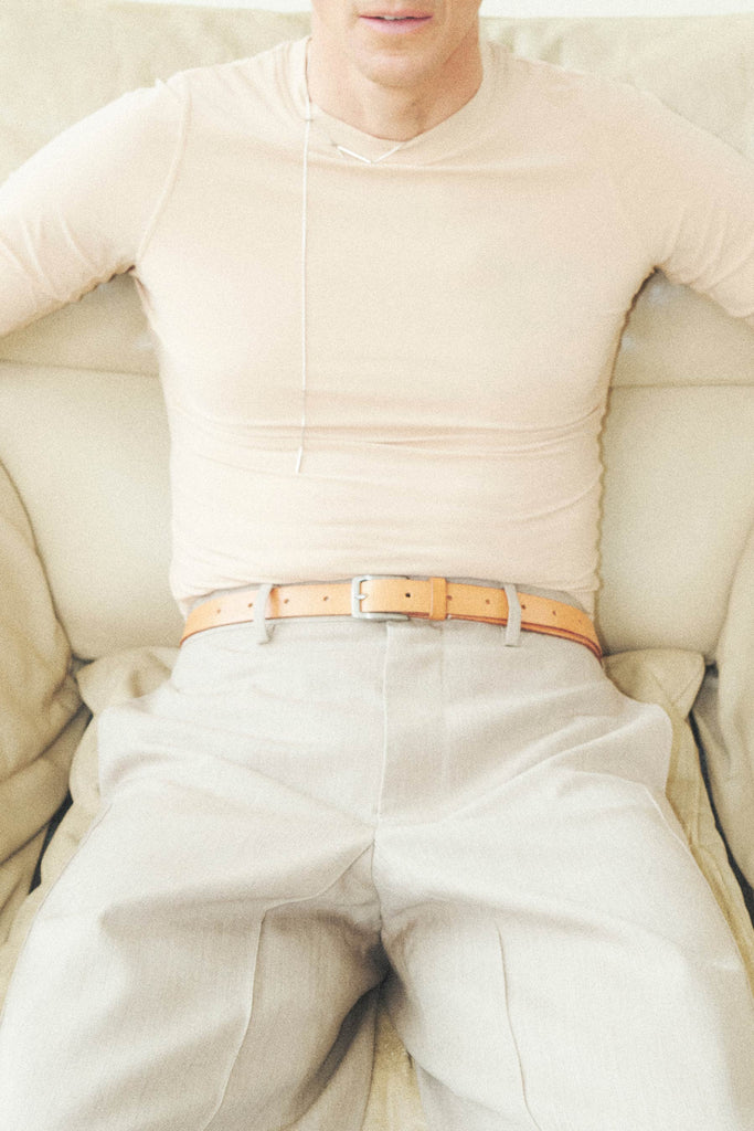 Beige Extended Calf Leather Belt