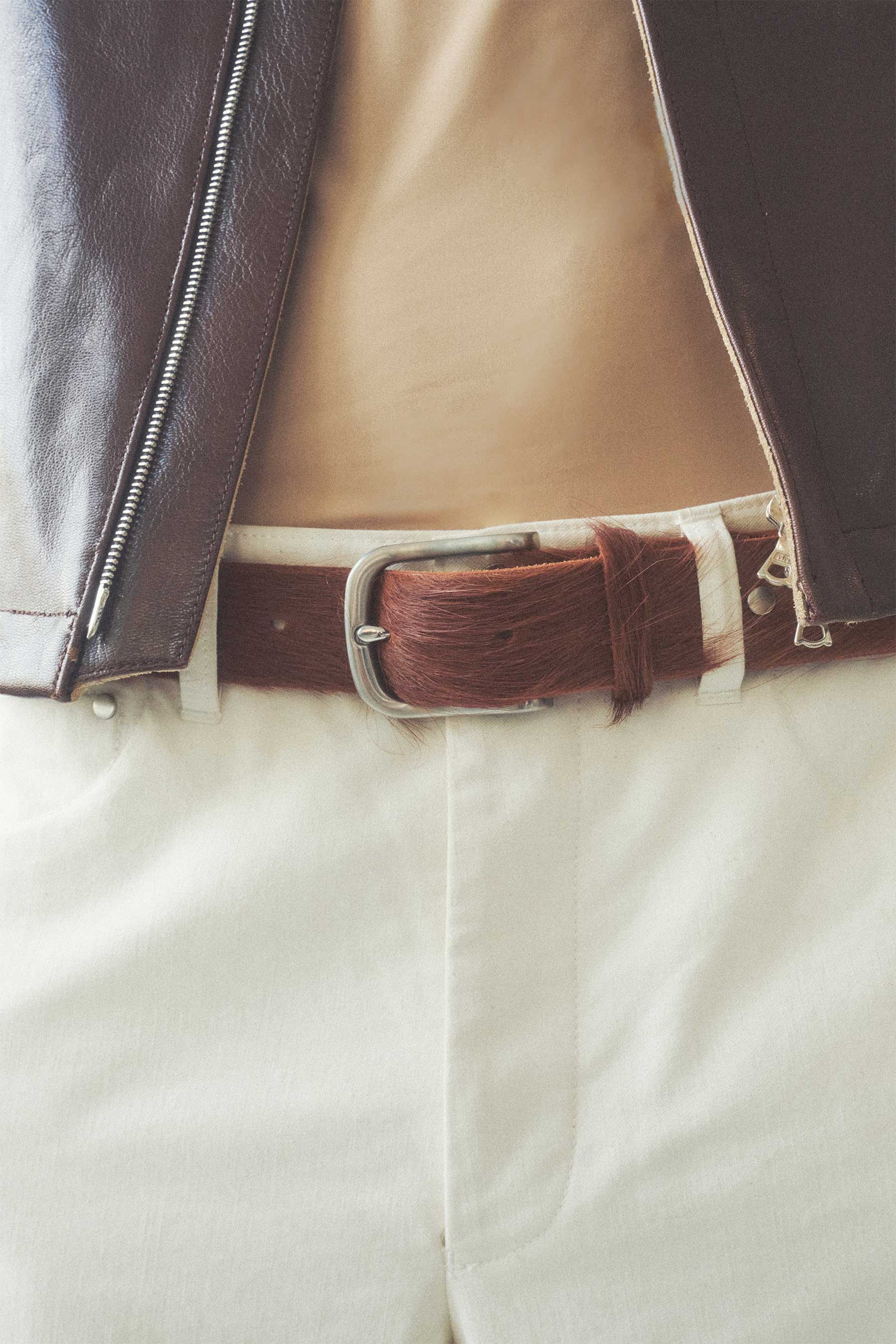 Brown Hair-on Cowhide Leather Belt with Studs
