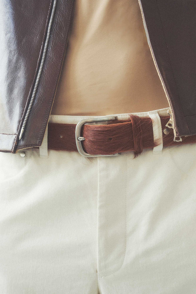 Brown Hair-on Cowhide Leather Belt with Studs