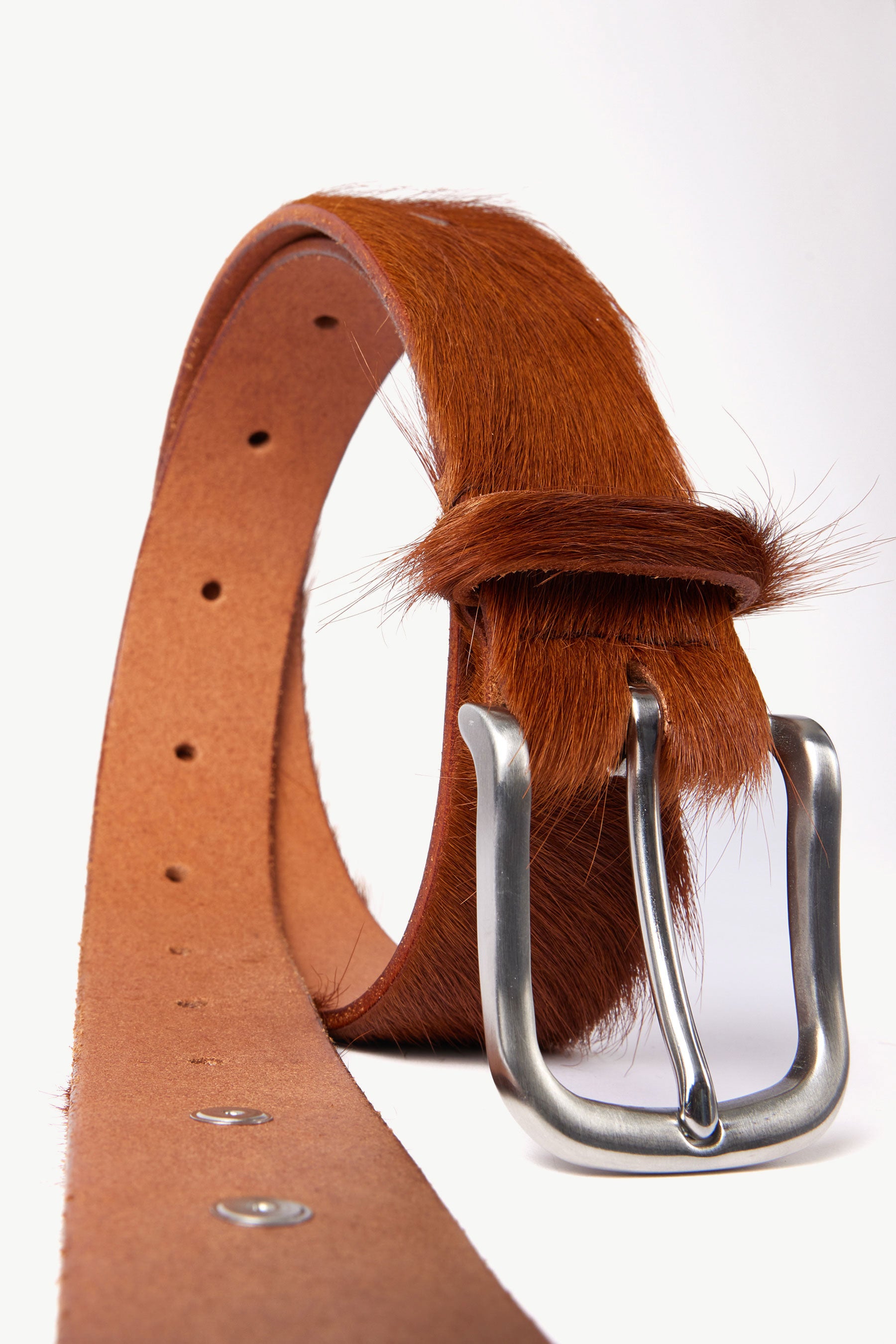 Brown Hair-on Cowhide Leather Belt with Studs