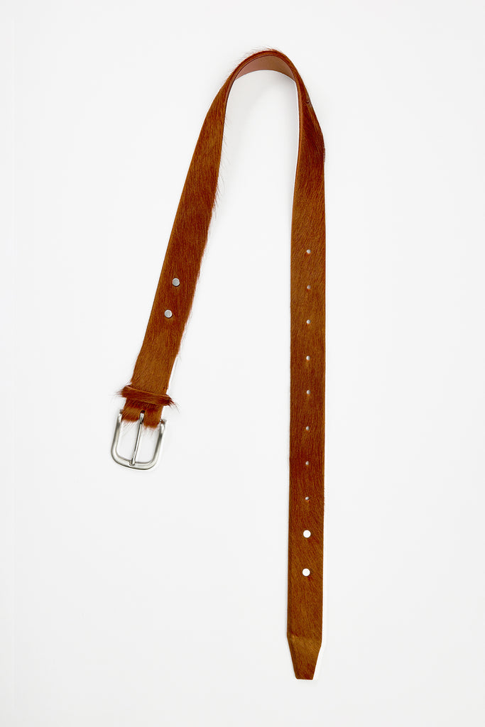 Brown Hair-on Cowhide Leather Belt with Studs
