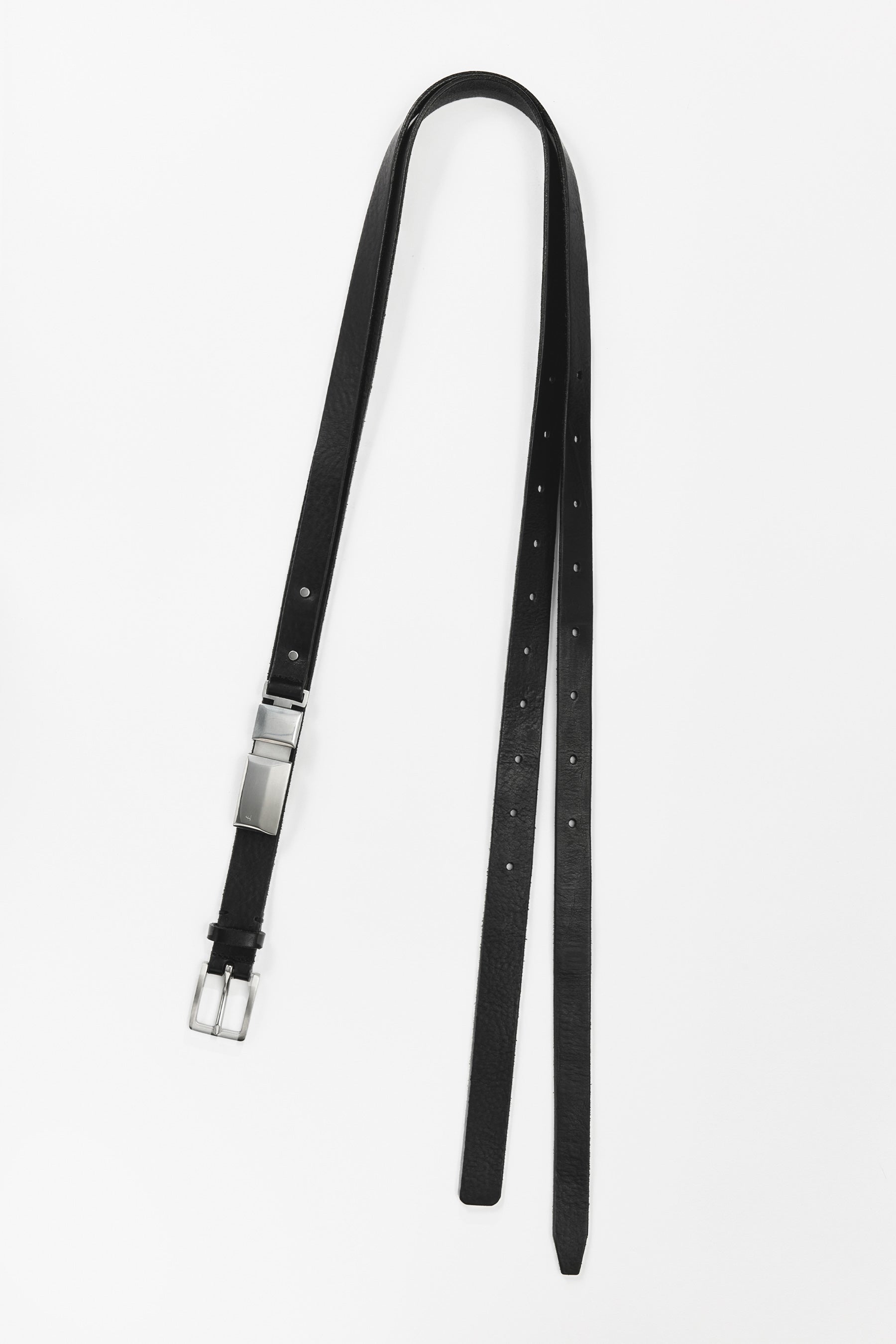 Black Calf Leather Double Buckle Belt with Studs