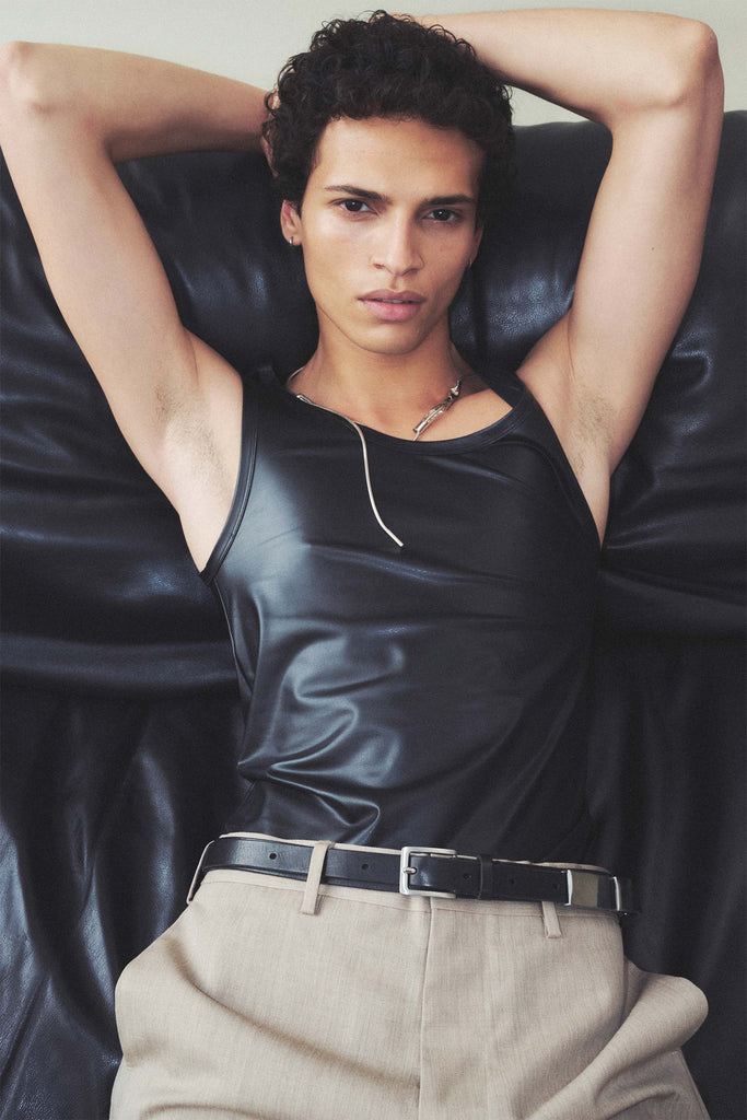 Black Calf Leather Double Buckle Belt with Studs