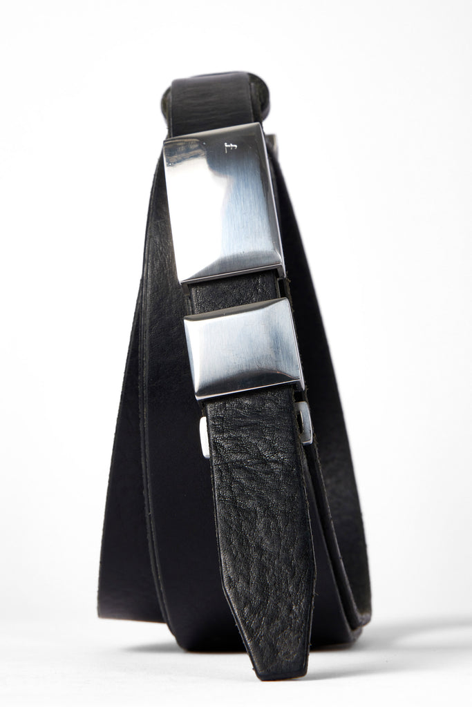 Black Calf Leather Double Buckle Belt with Studs