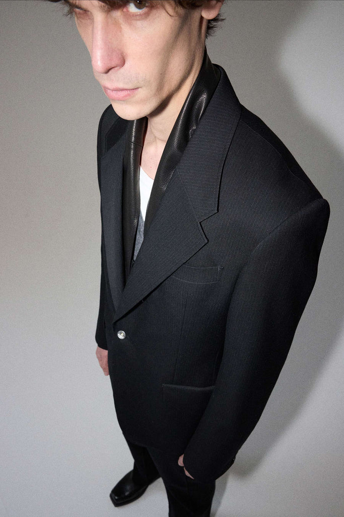Black Full-Canvas Striped Wool Blazer