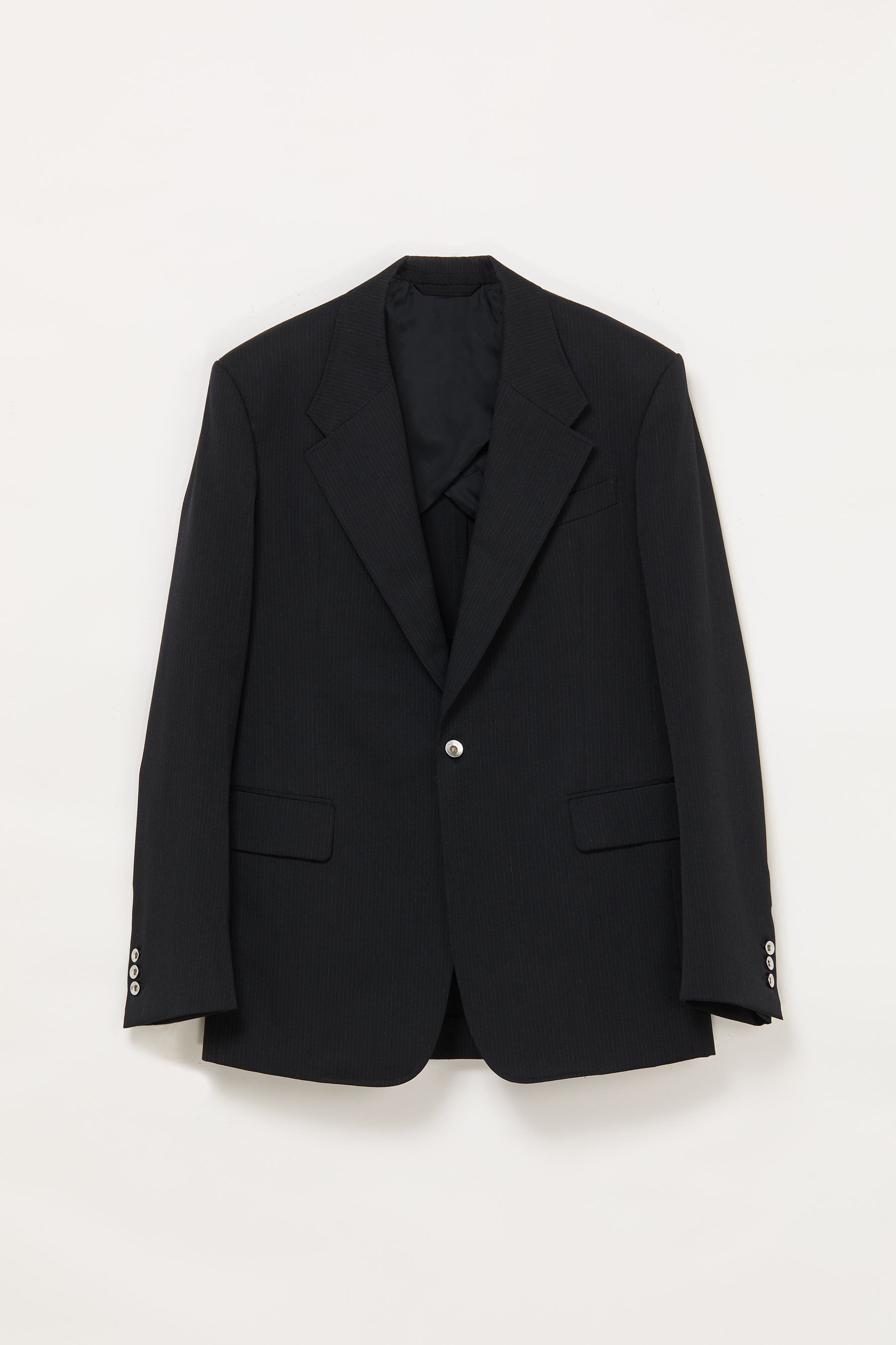 Black Full-Canvas Striped Wool Blazer