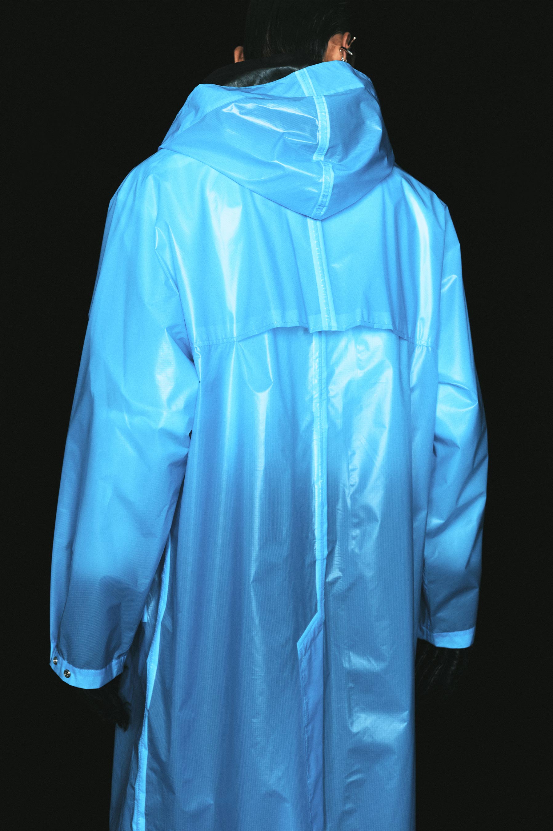Blue Luminescent Waterproof Rectangle Oversized Coat