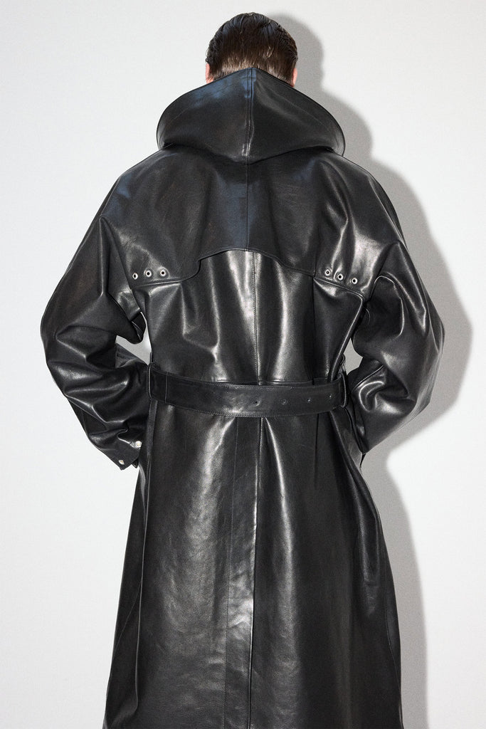 Black Rectangle Calf Leather Coat