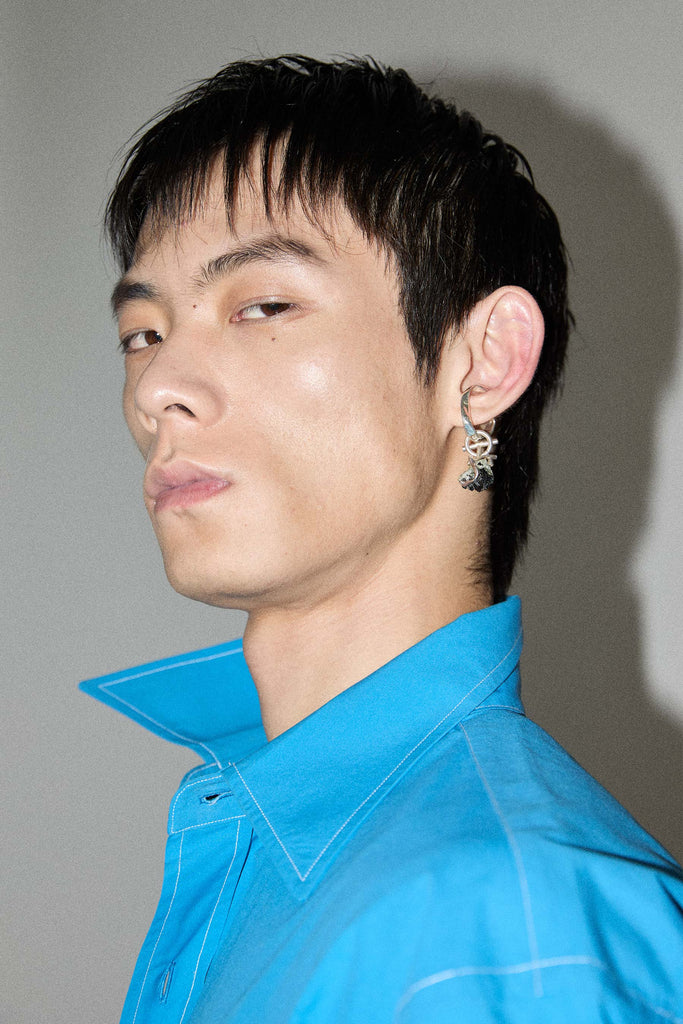 White Babingtonite Silver Ear Cuff