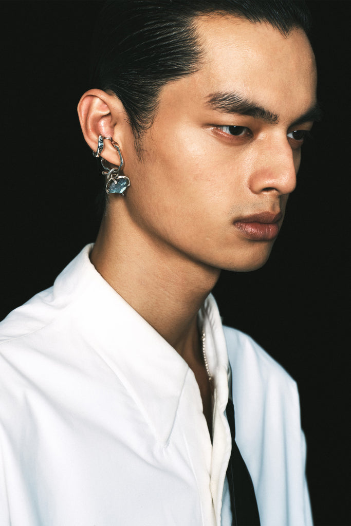Blue Moon Stone Silver Ear Cuff