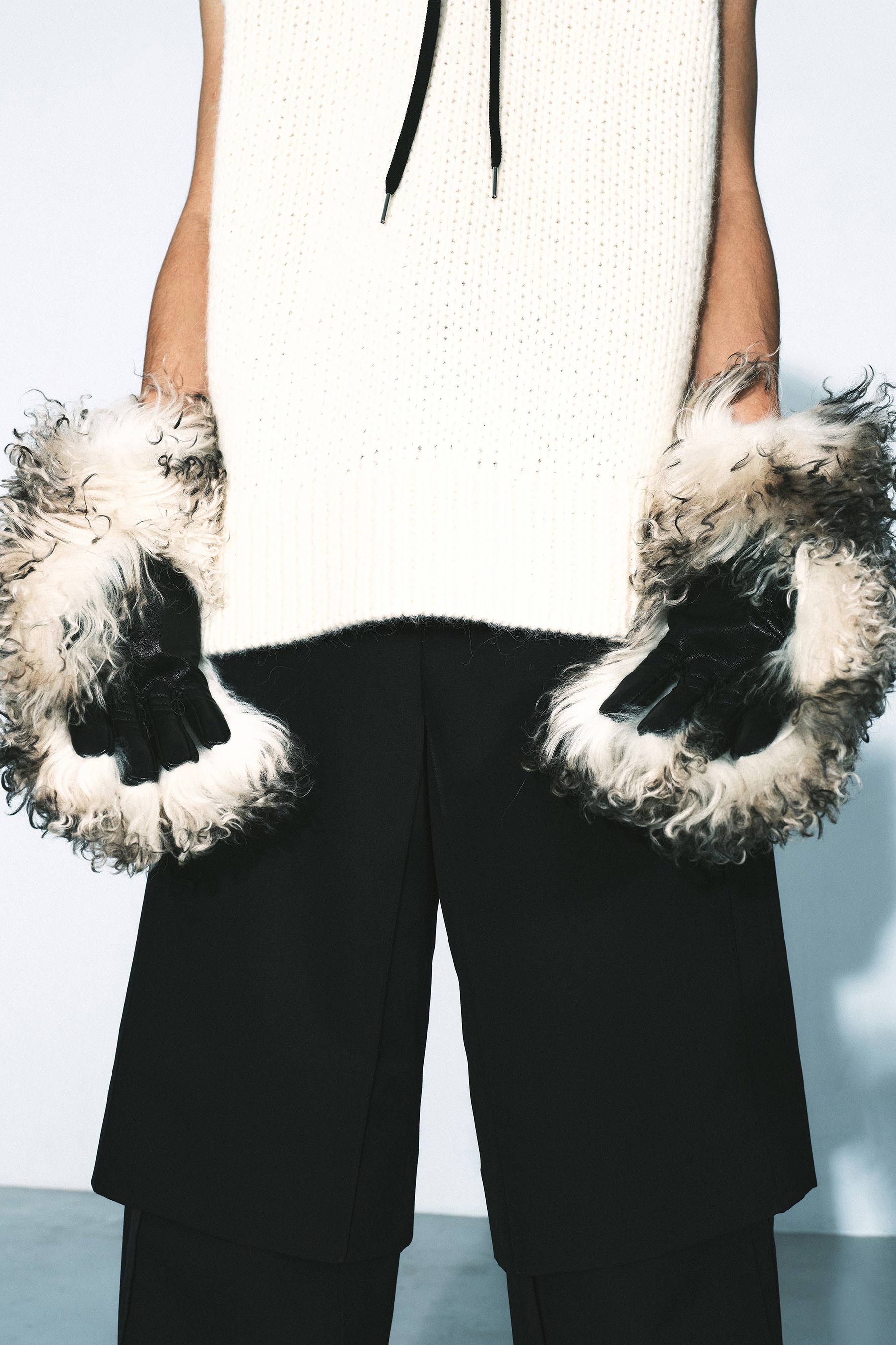 Grey Fuzzy Lamb Fur Gloves