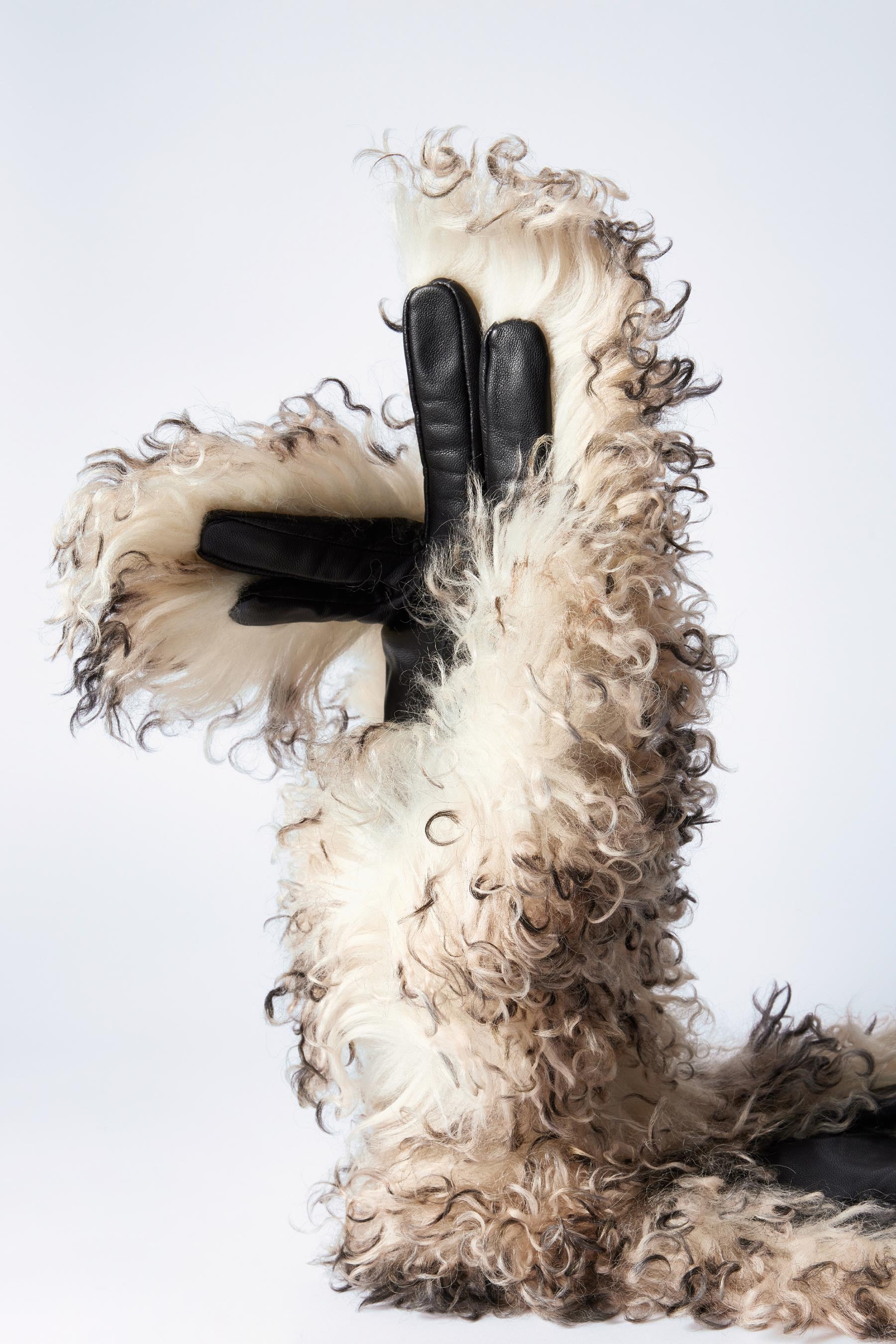 Grey Fuzzy Lamb Fur Gloves