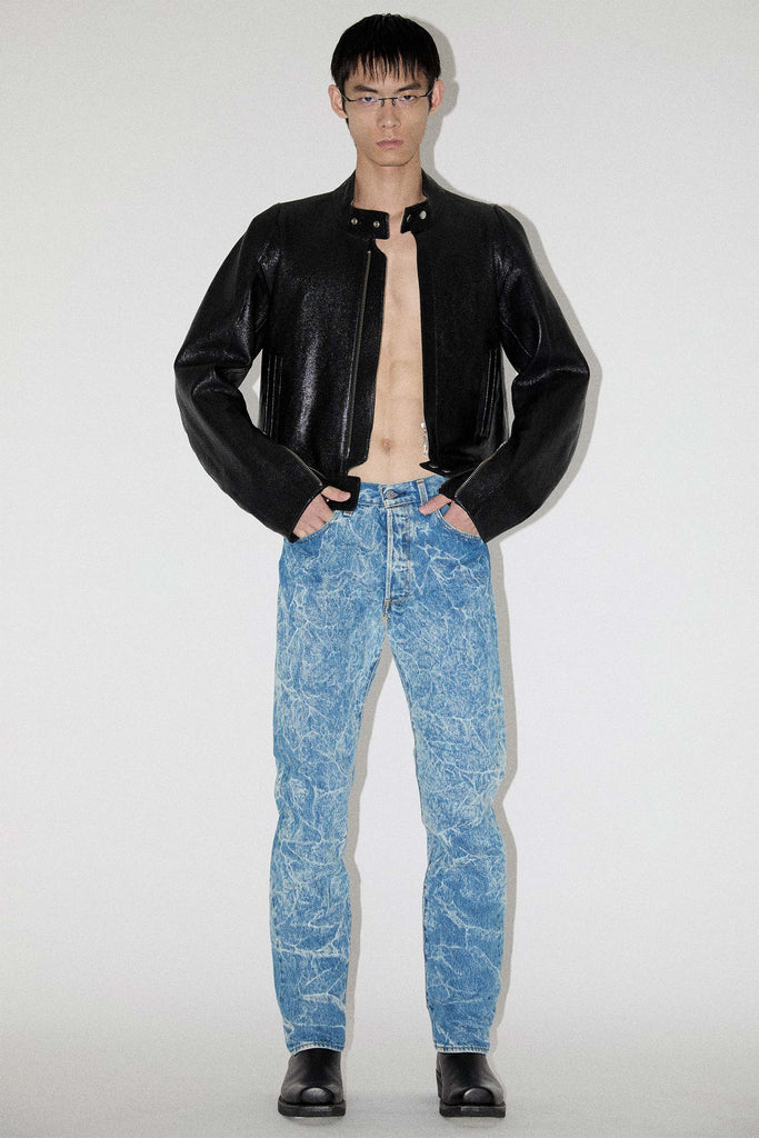 Black 2-way Pocket Biker Leather Jacket