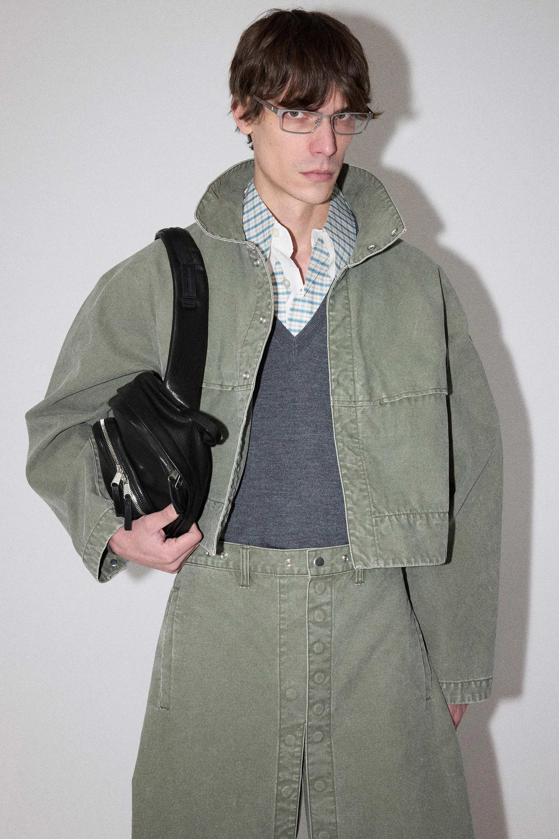 Khaki Green Washed Cotton Canvas Cropped Jacket