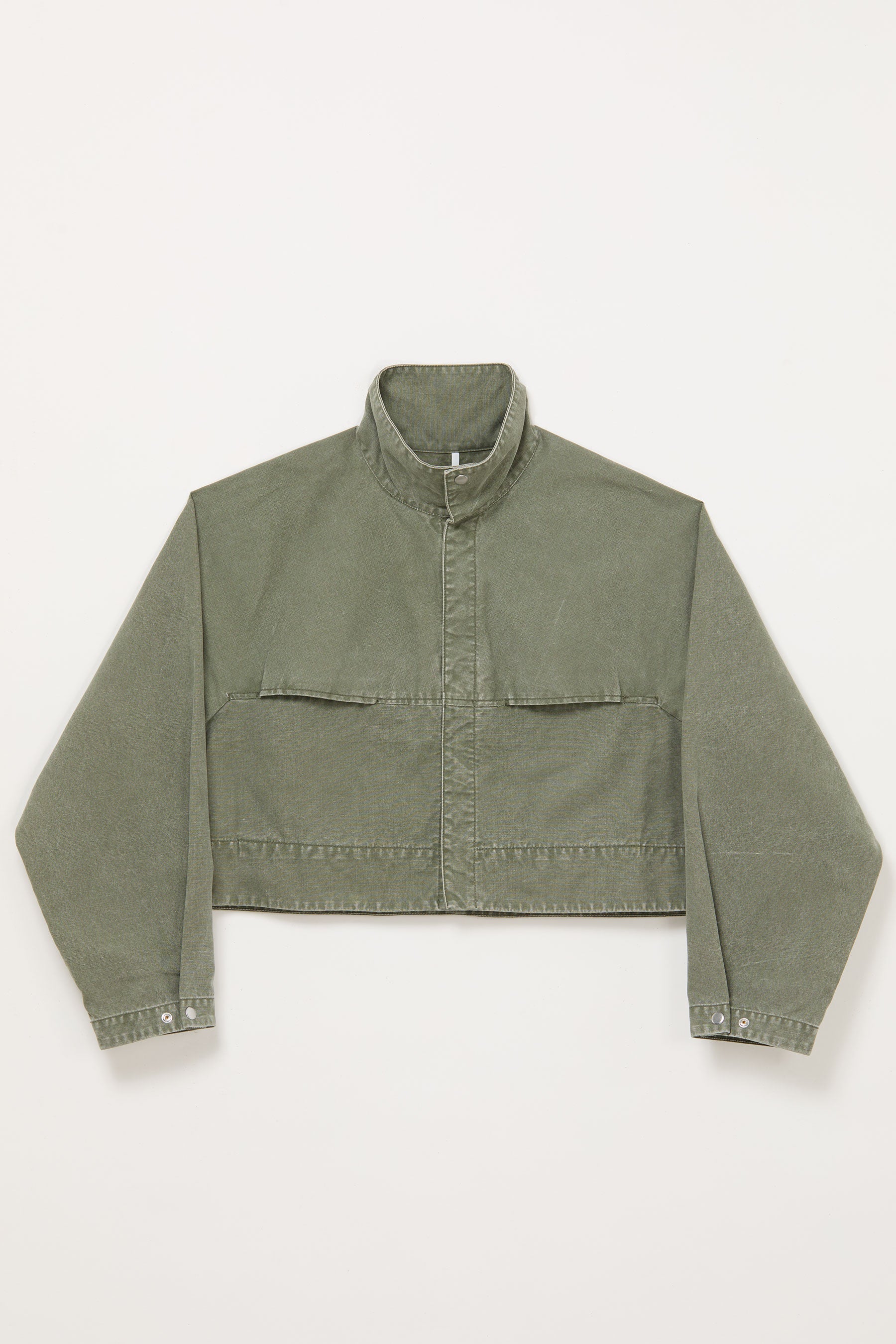 Khaki Green Washed Cotton Canvas Cropped Jacket