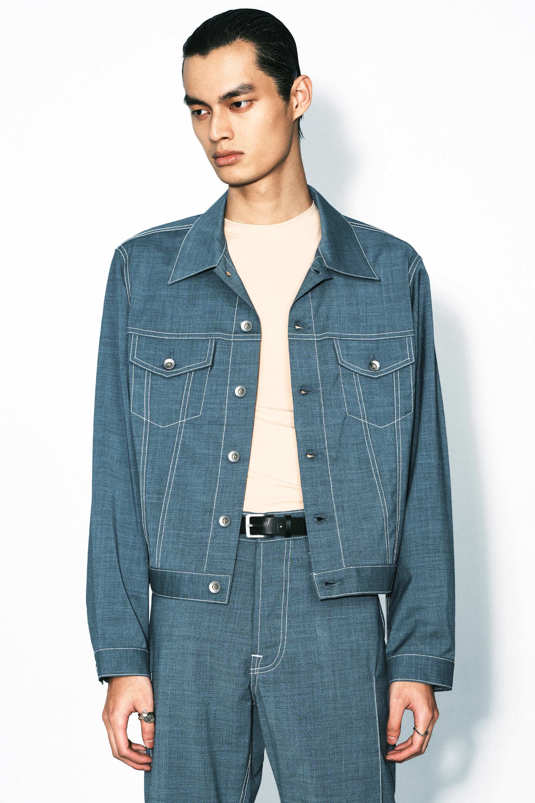 Blue Wool Trucker Jacket