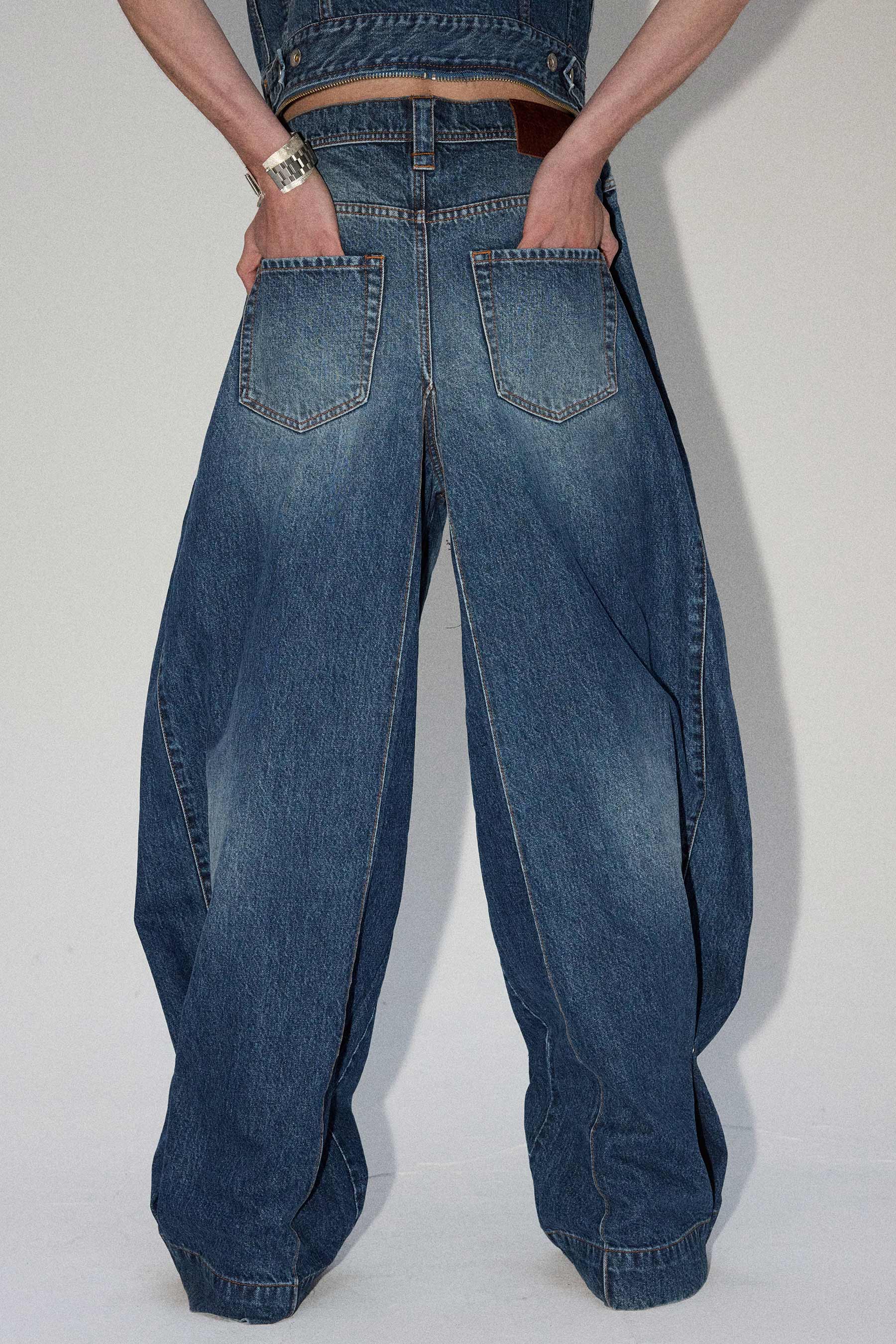 Blue Rectangle XY-plane Washed Denim Jeans