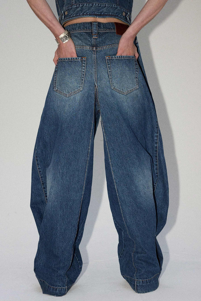 Blue Rectangle XY-plane Washed Denim Jeans