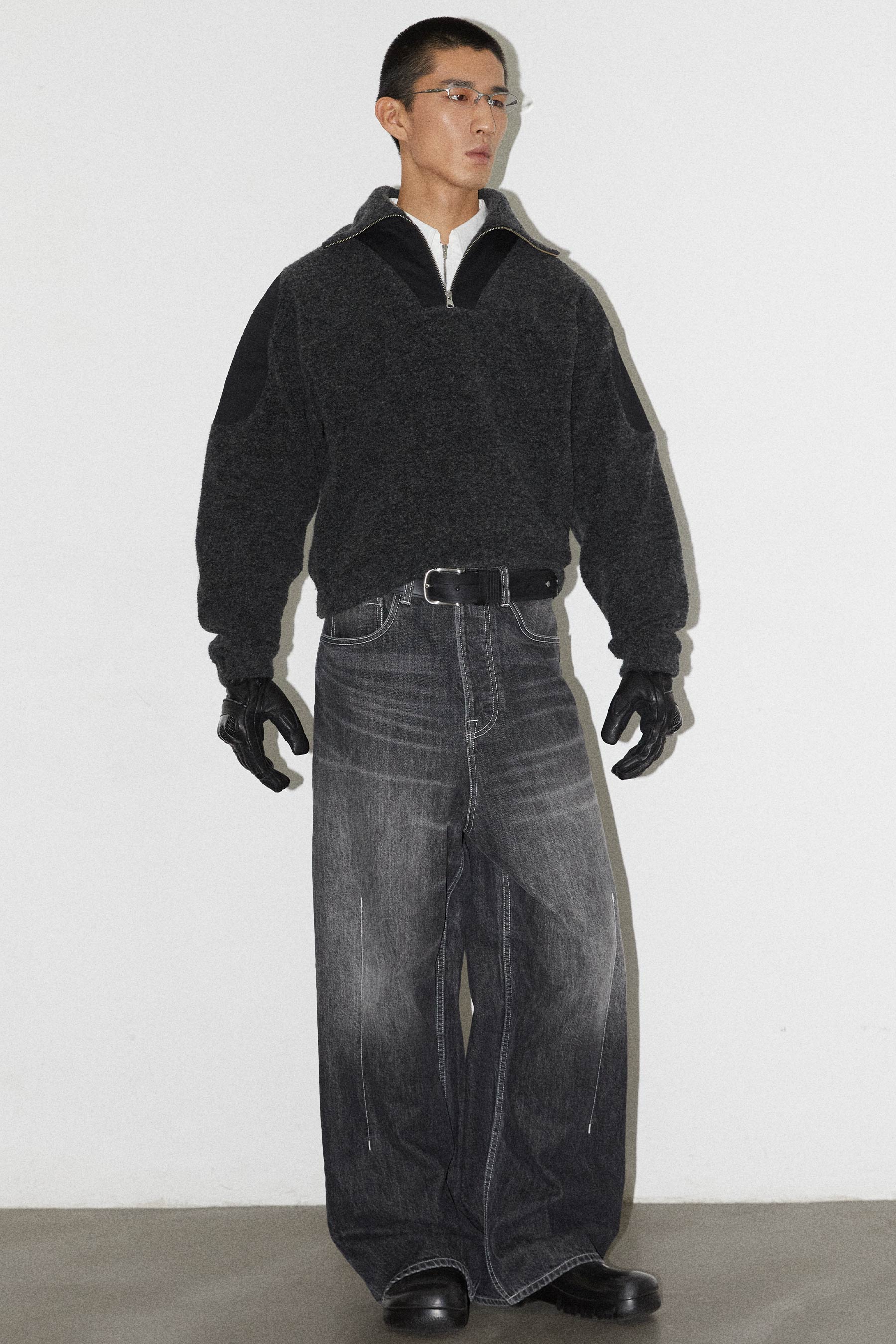 Black Vacuum Washed Wide Leg Jeans