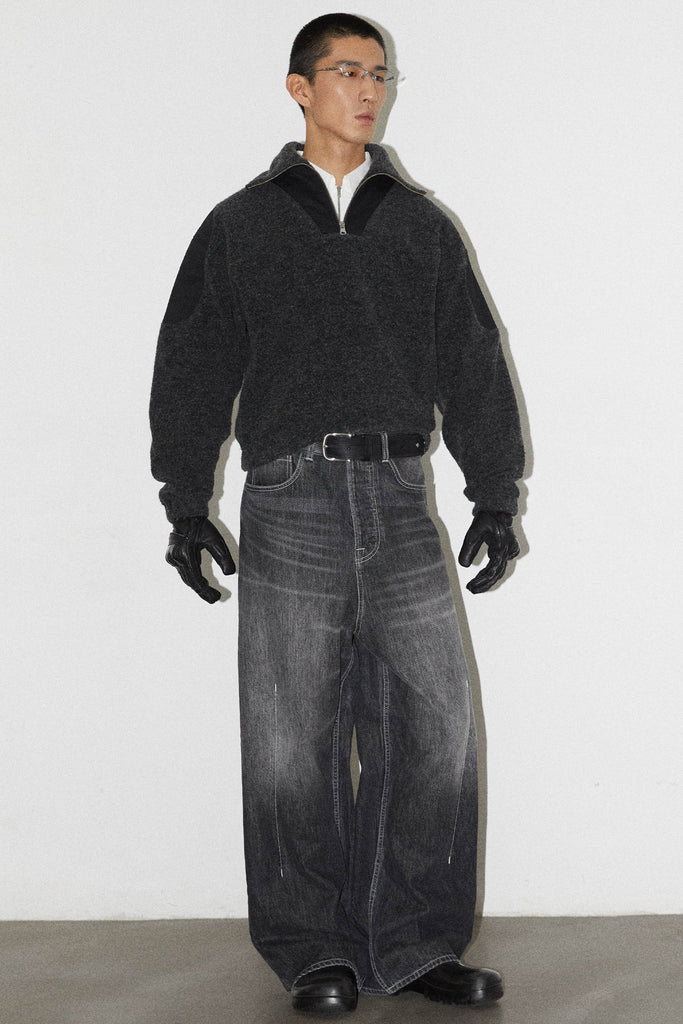 Black Vacuum Washed Wide Leg Jeans