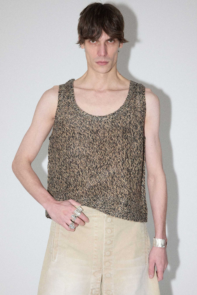 Brown Mixed U-neck Knit Vest
