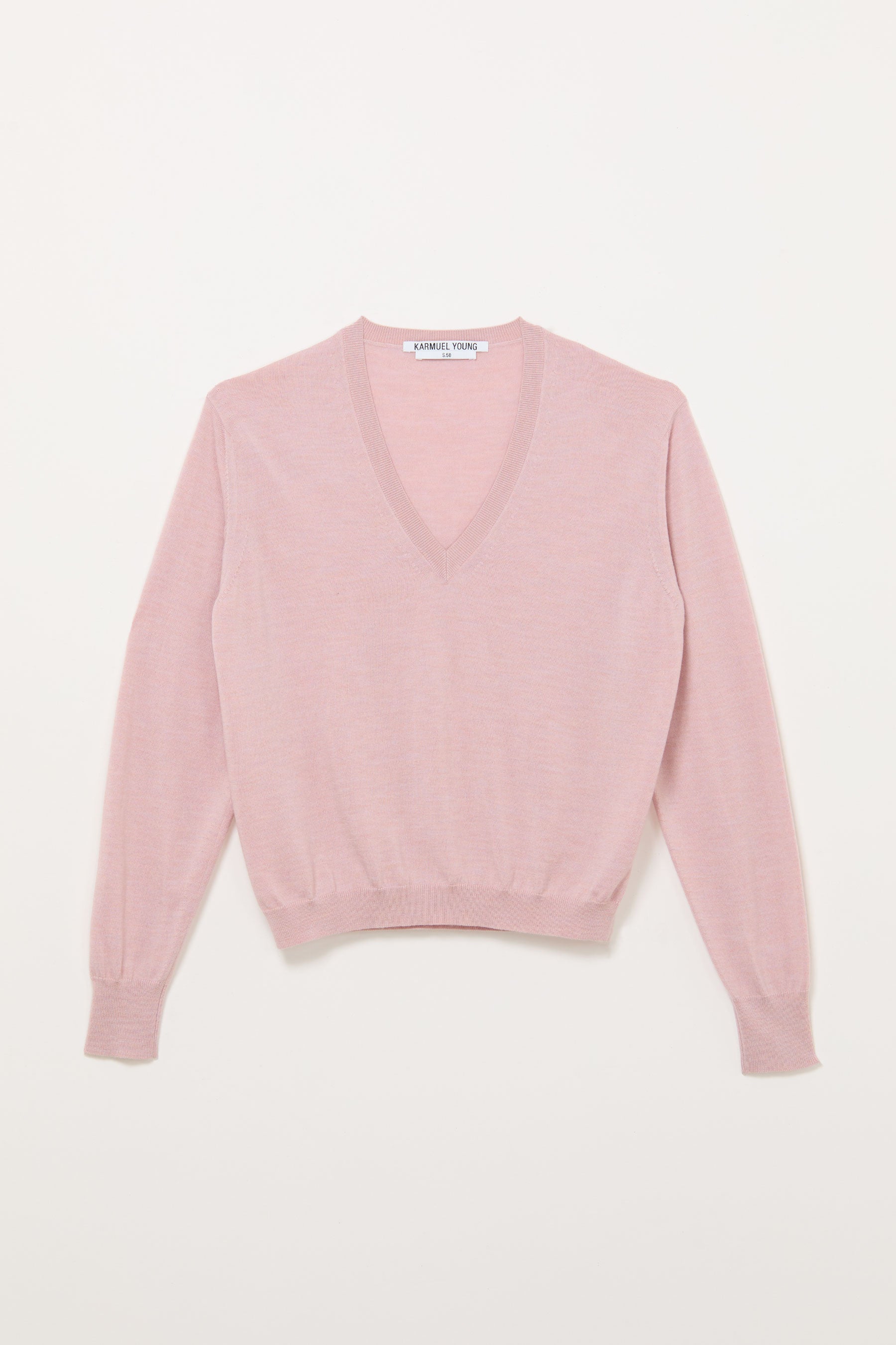 Pink Merino Wool V-neck Sweater