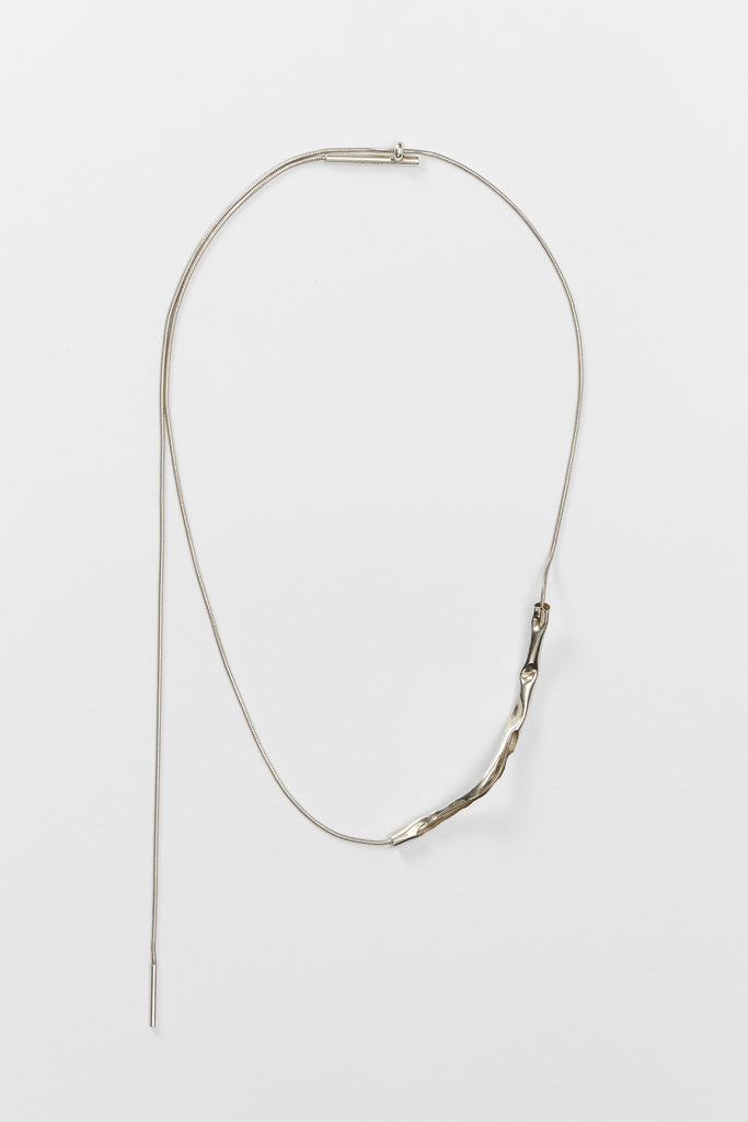 Hammer-crafted Silver Tube Pendant Snake Necklace