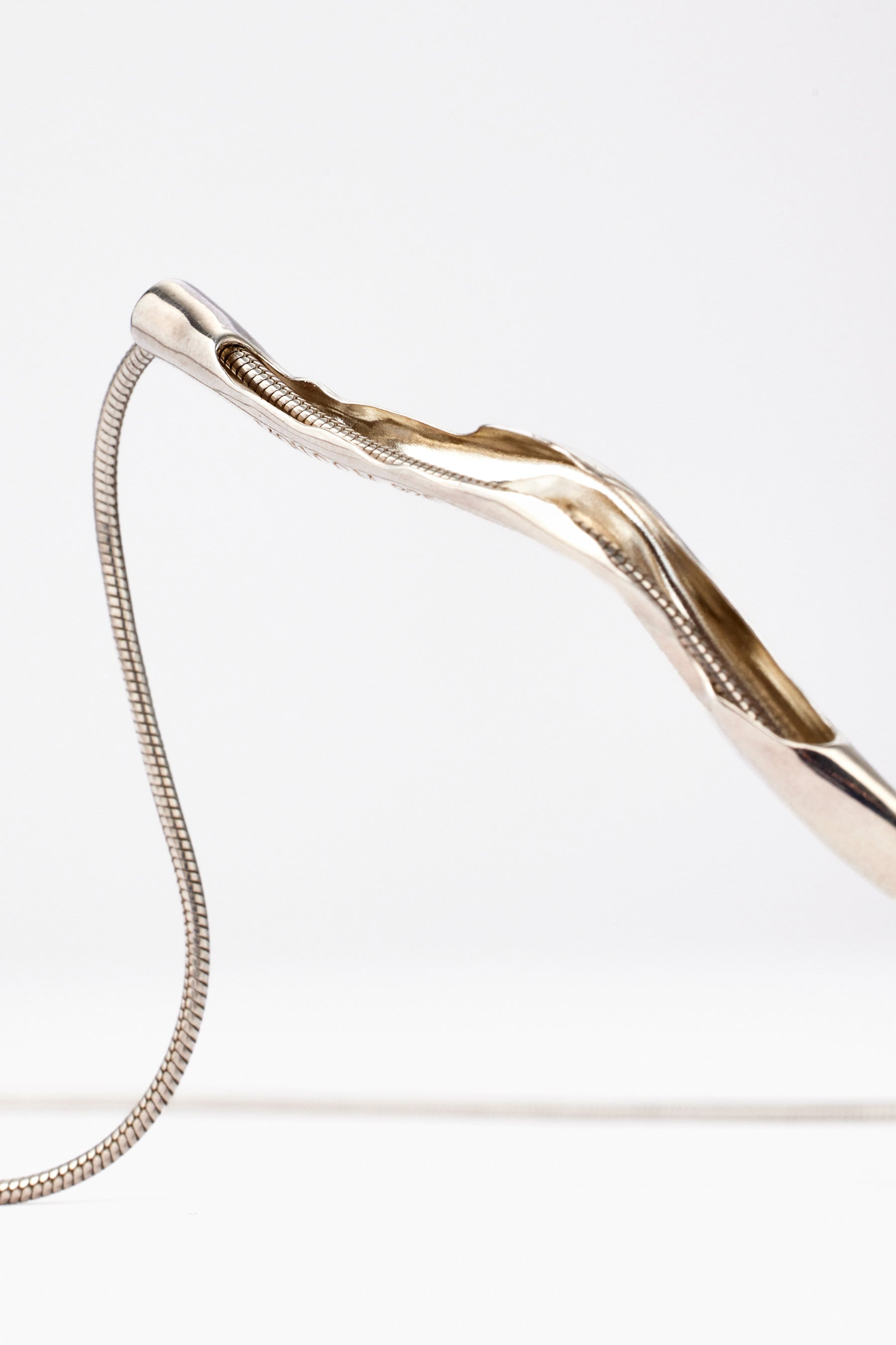 Hammer-crafted Silver Tube Pendant Snake Necklace