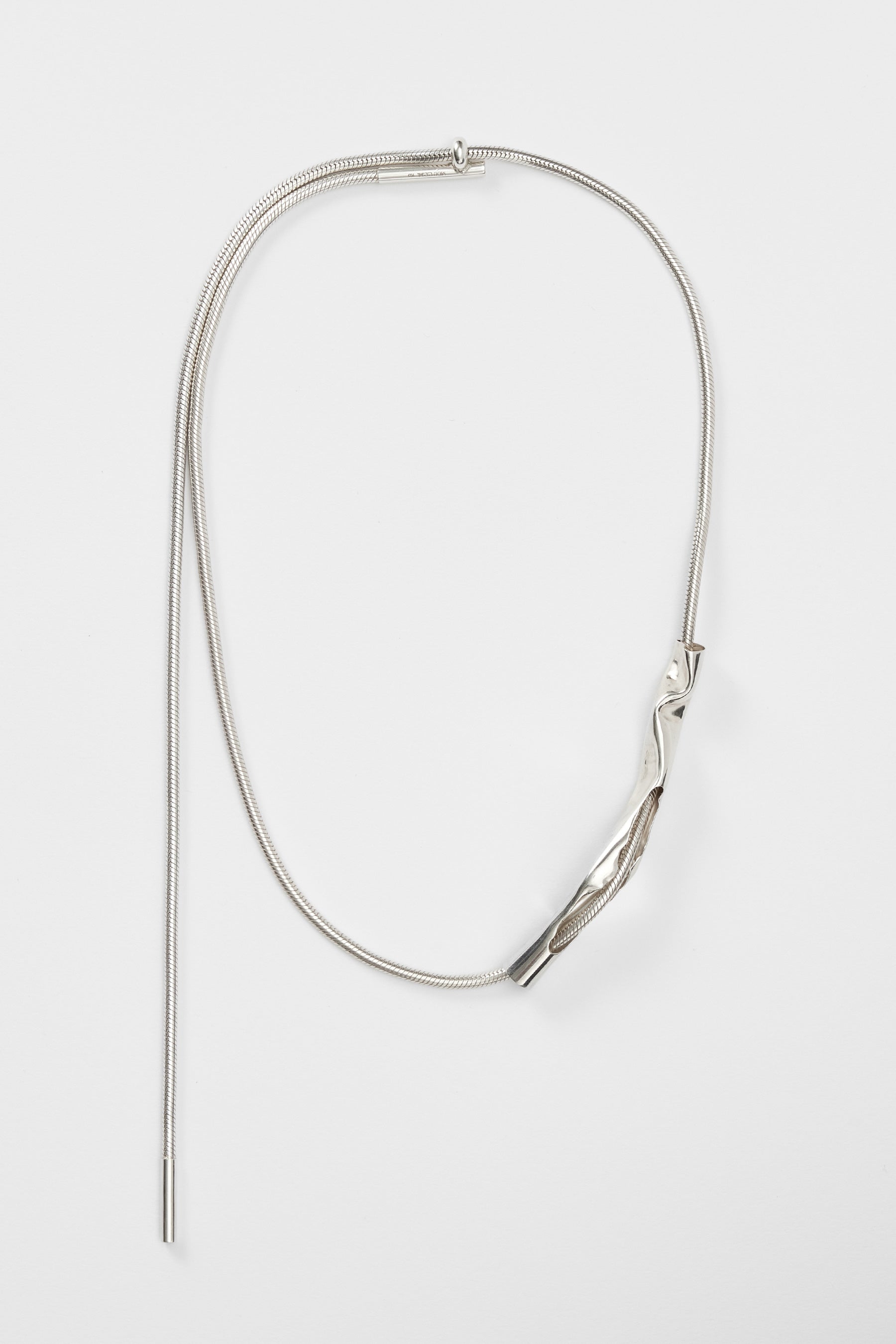 Hammer-crafted Silver Tube Pendant Snake Necklace