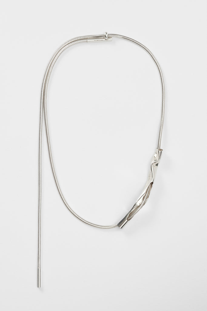 Hammer-crafted Silver Tube Pendant Snake Necklace