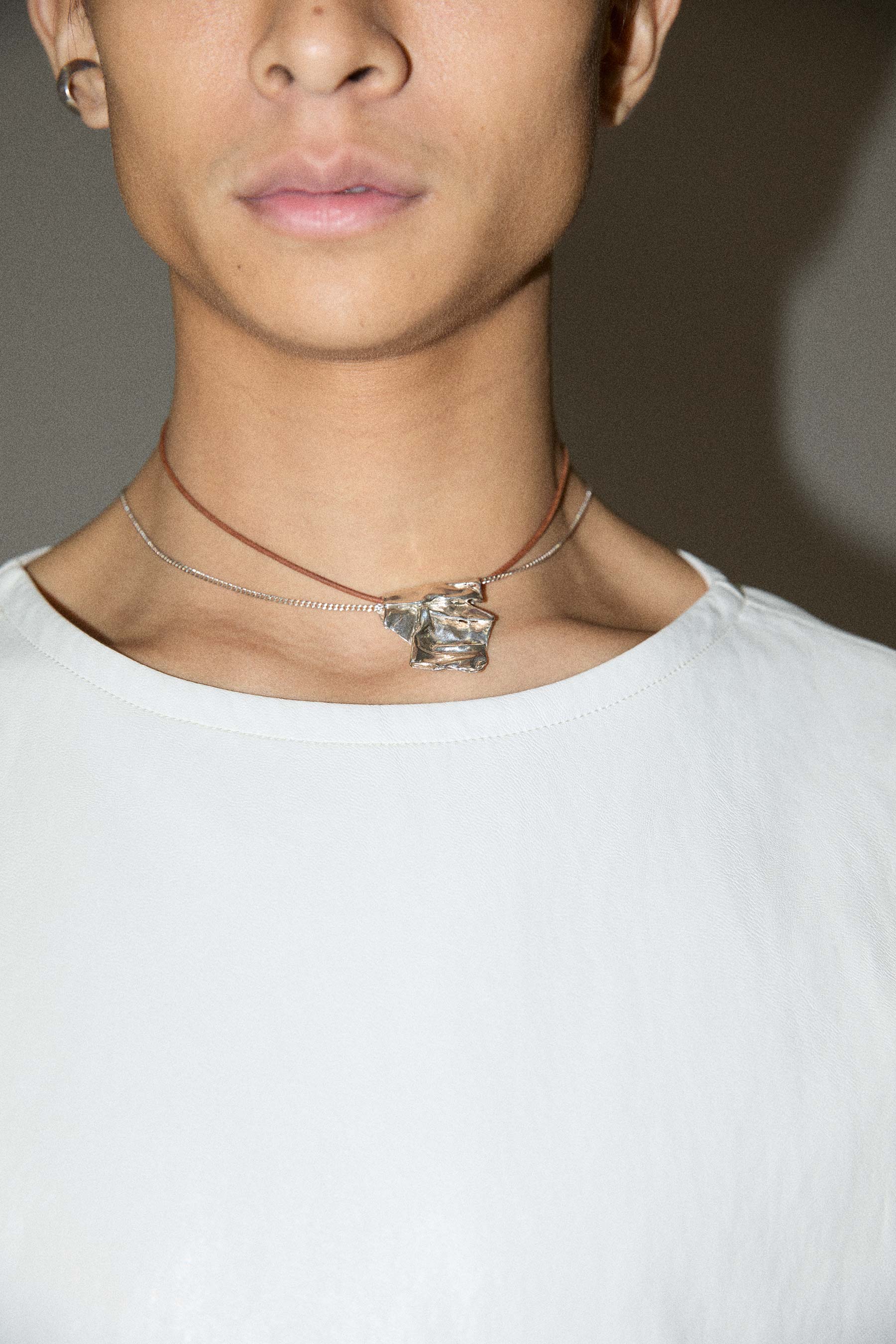 Mixed Double Necklace with Deflated Pendant