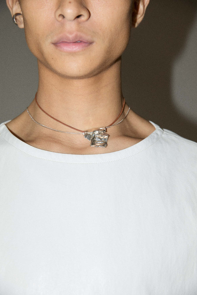 Mixed Double Necklace with Deflated Pendant