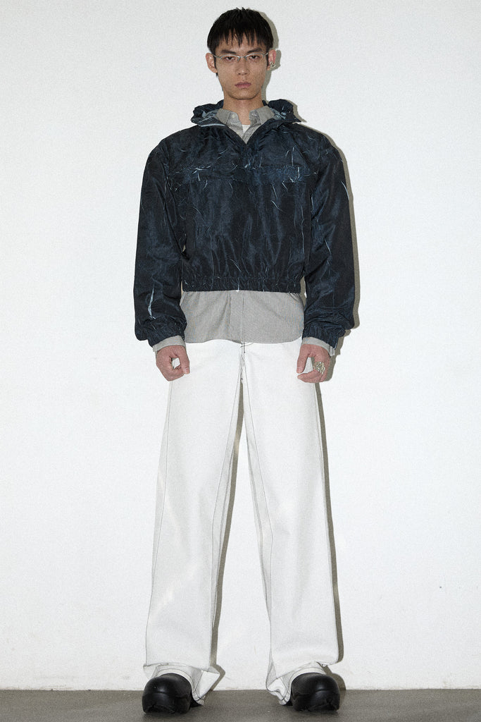 Navy Pressed Textured Hoodie