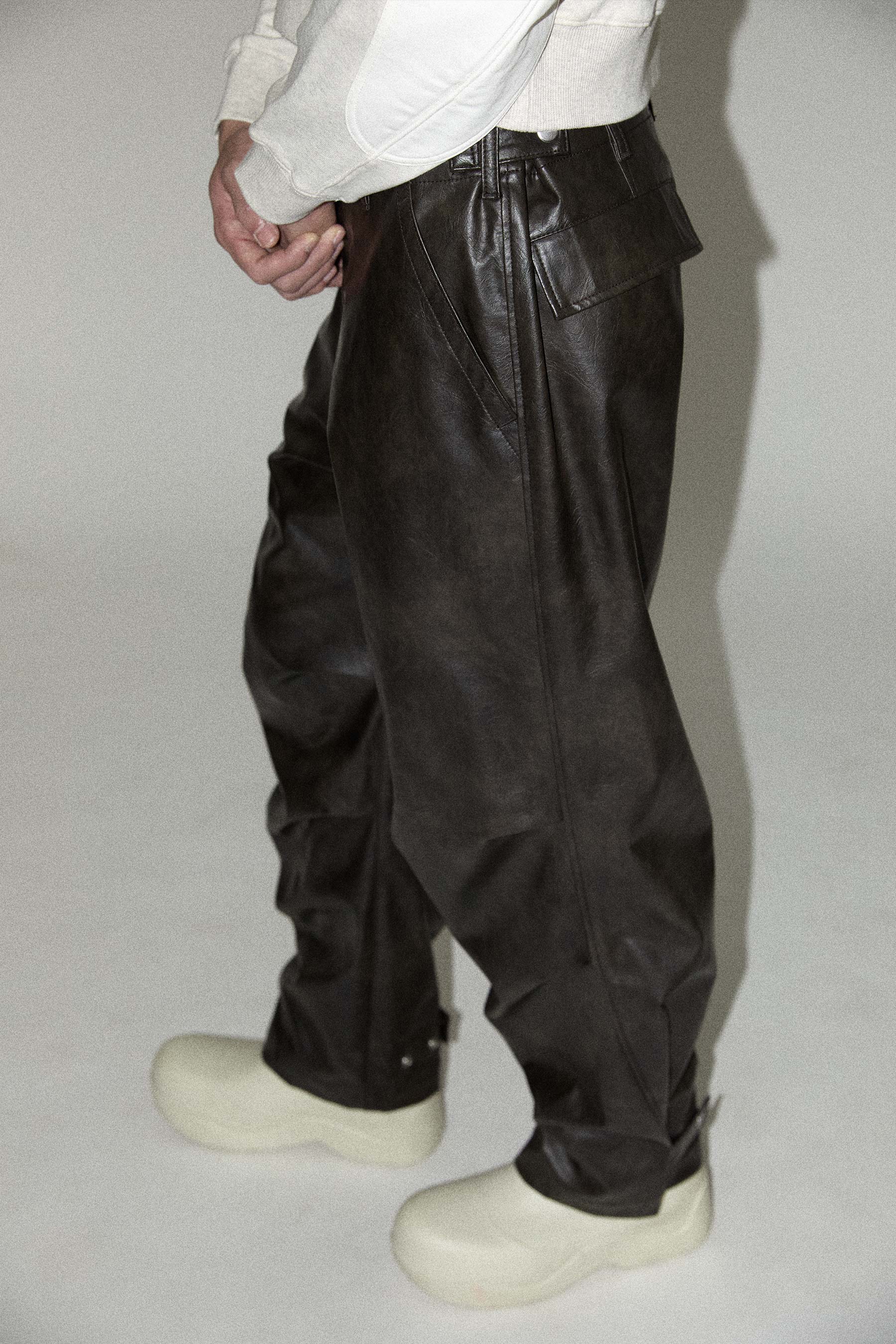 Brown Alt-Leather Biker Track Pants