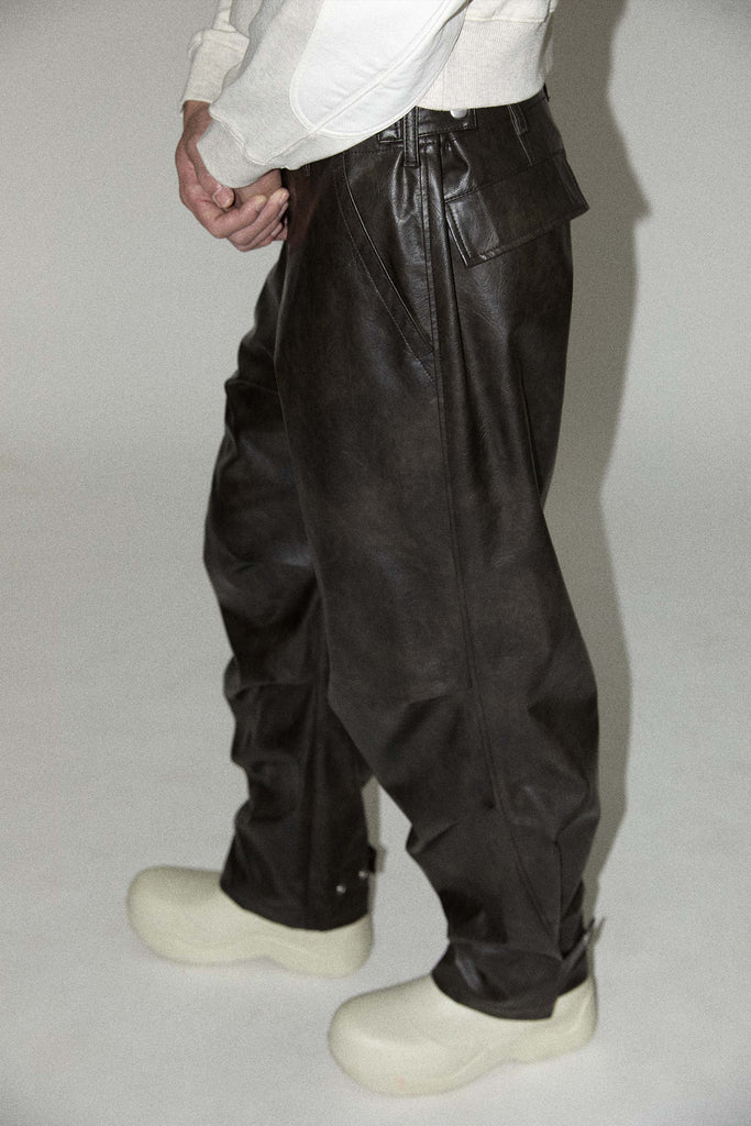Brown Alt-Leather Biker Track Pants