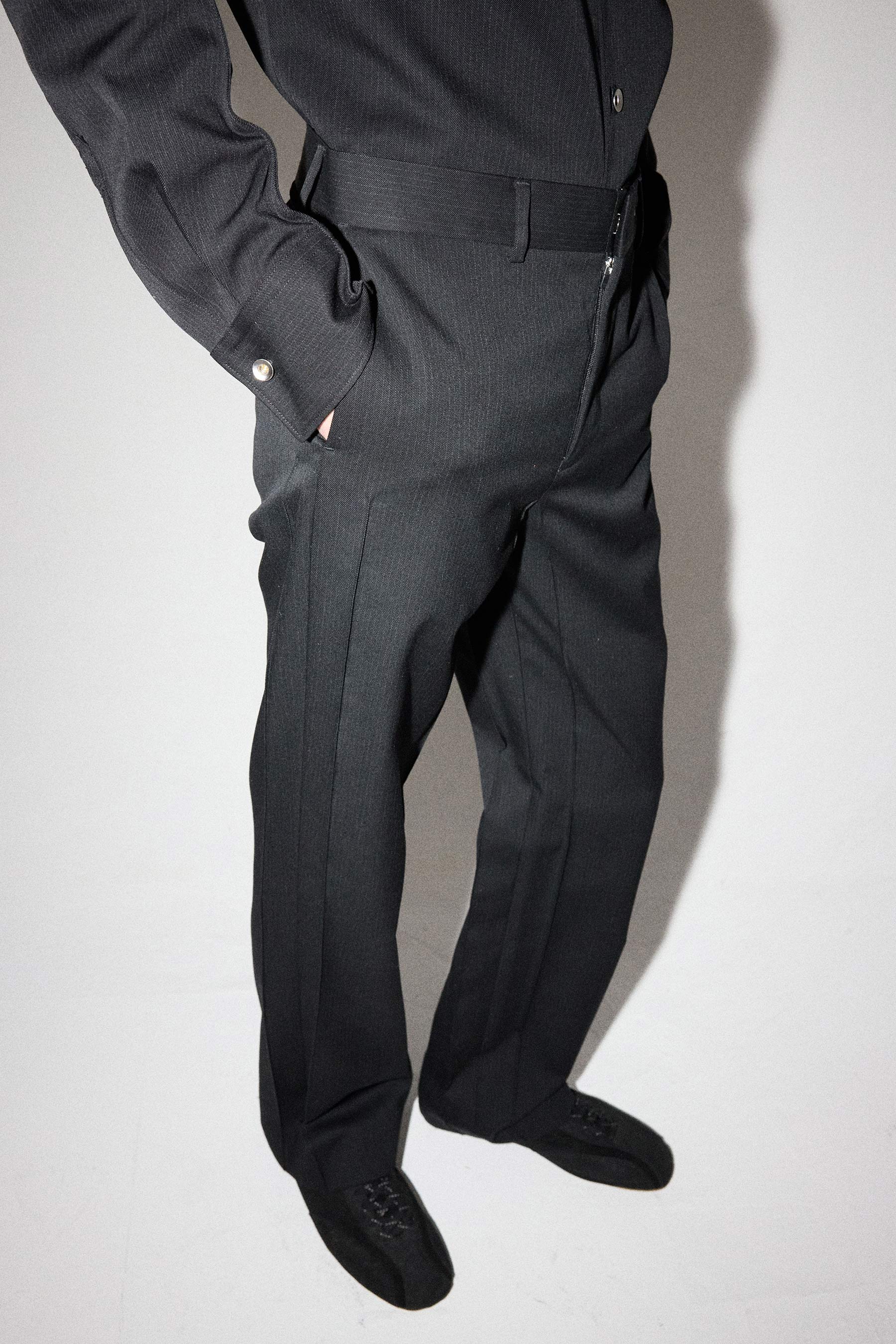 Black Cuboid Stripe Wool Dress Pants