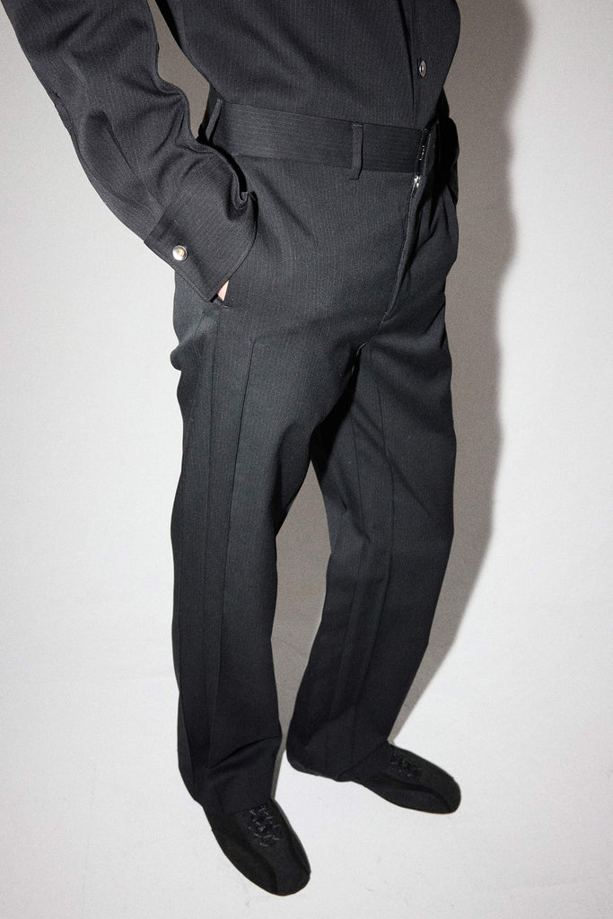 Black Cuboid Stripe Wool Dress Pants