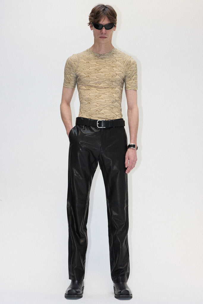 Black Cuboid Lamb Leather Dress Pants