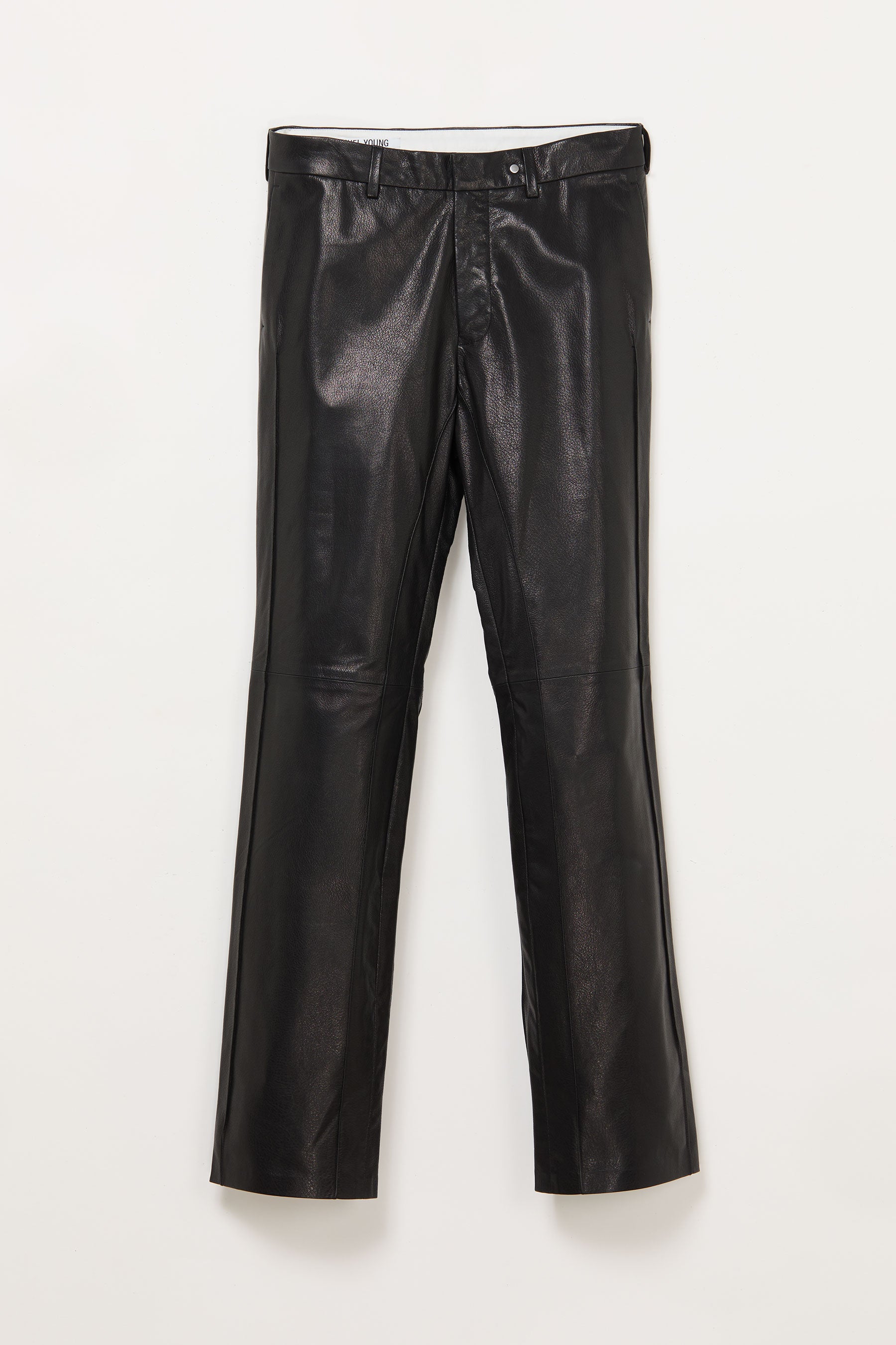 Black Cuboid Lamb Leather Dress Pants