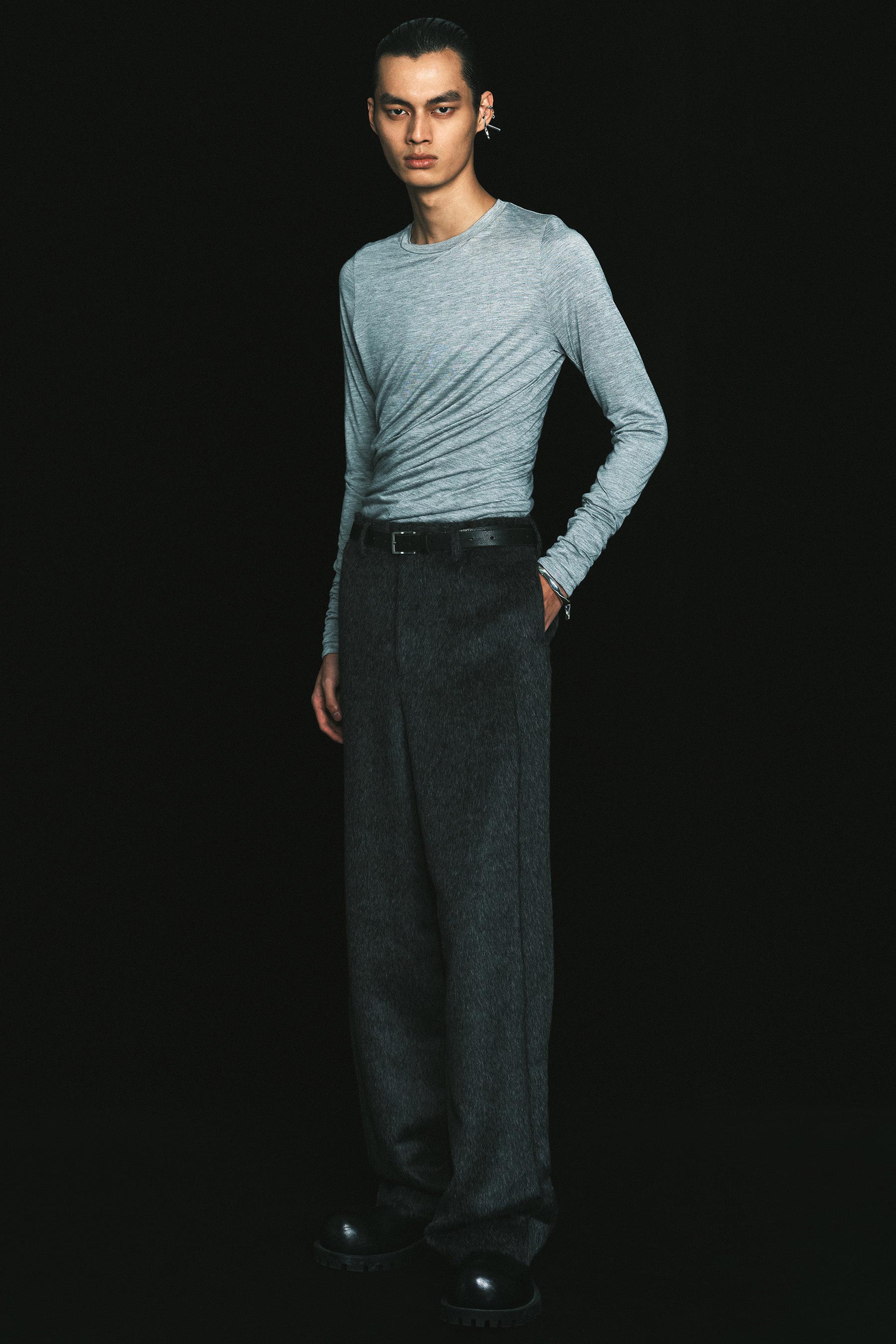 Dark Grey Fuzzy Cuboid Wide Pants