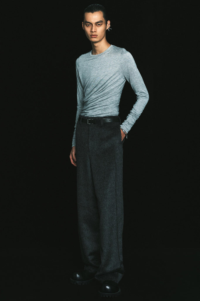 Dark Grey Fuzzy Cuboid Wide Pants