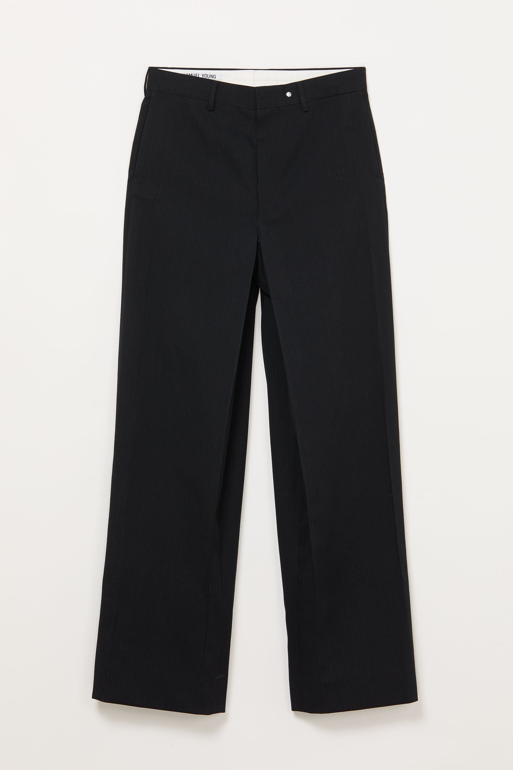 Black Cuboid Stripe Wool Wide Pants