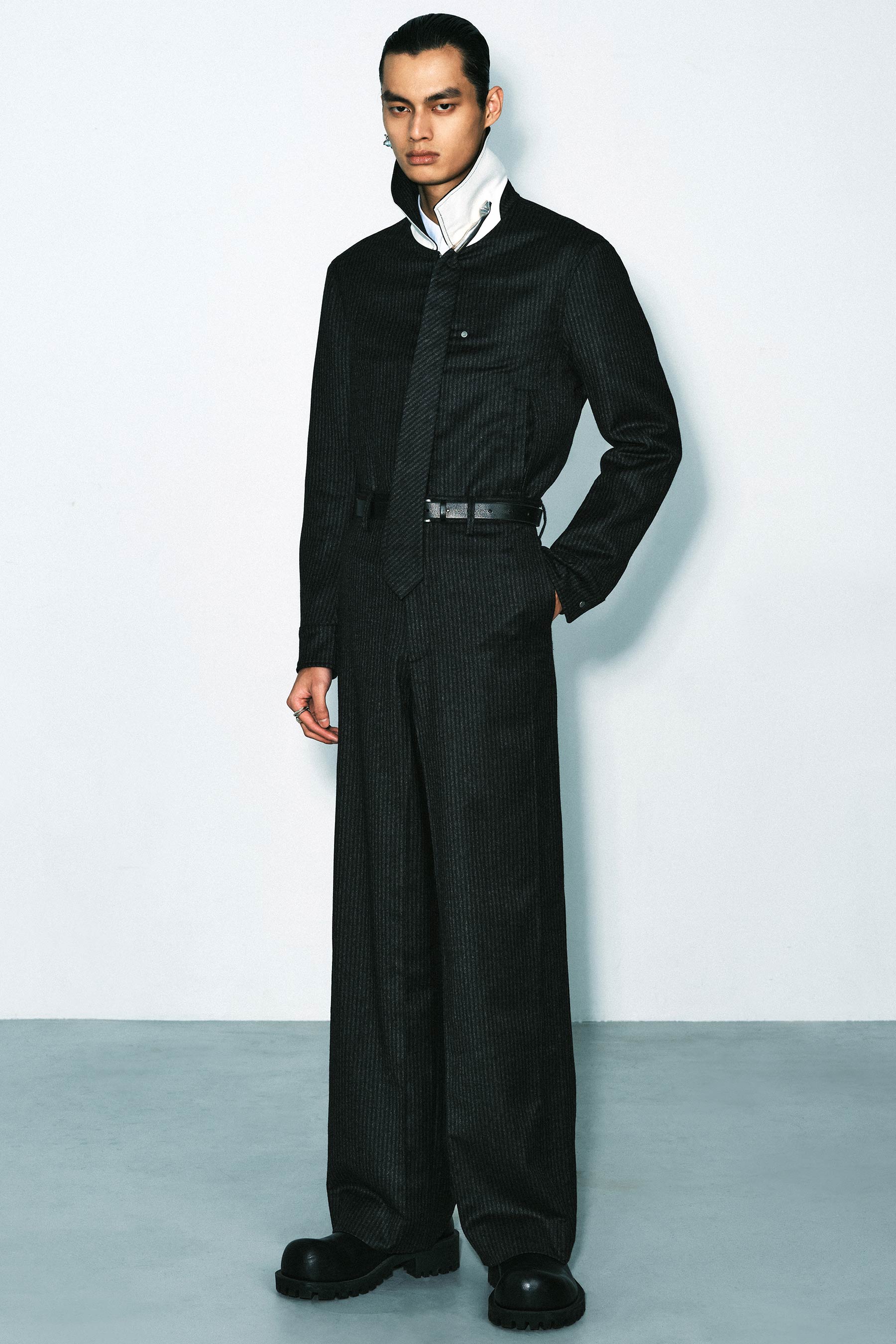 Dark Grey Stripe Cuboid Wide Pants
