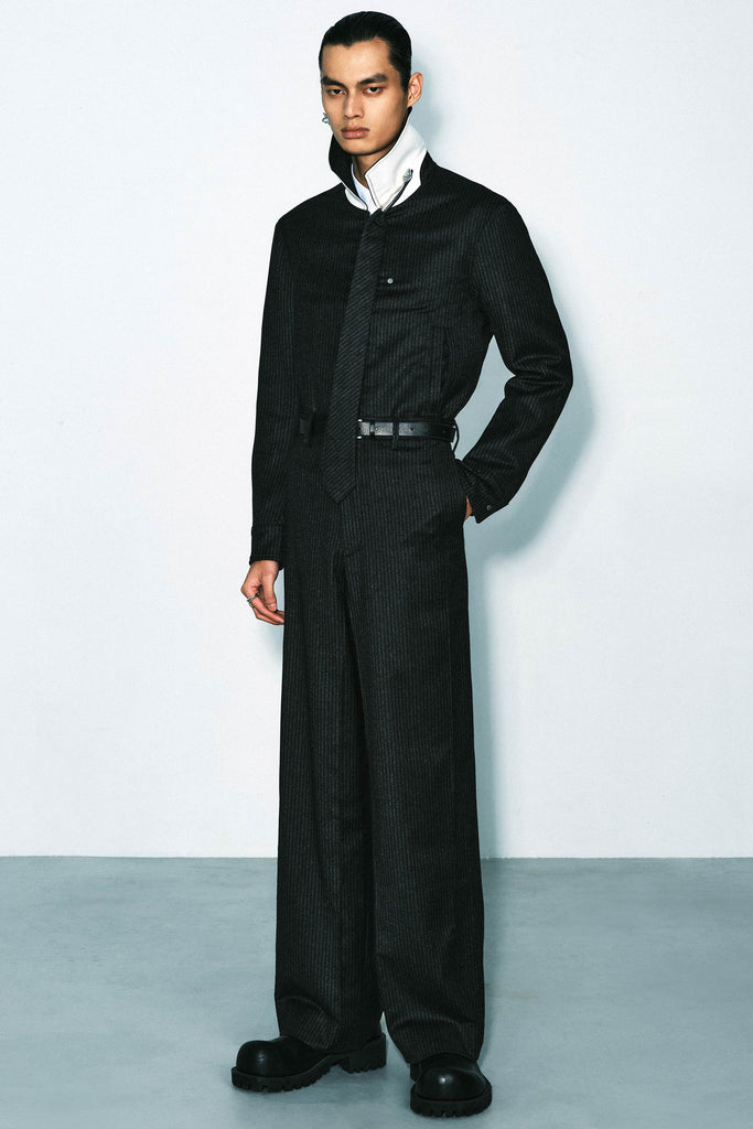 Dark Grey Stripe Cuboid Wide Pants