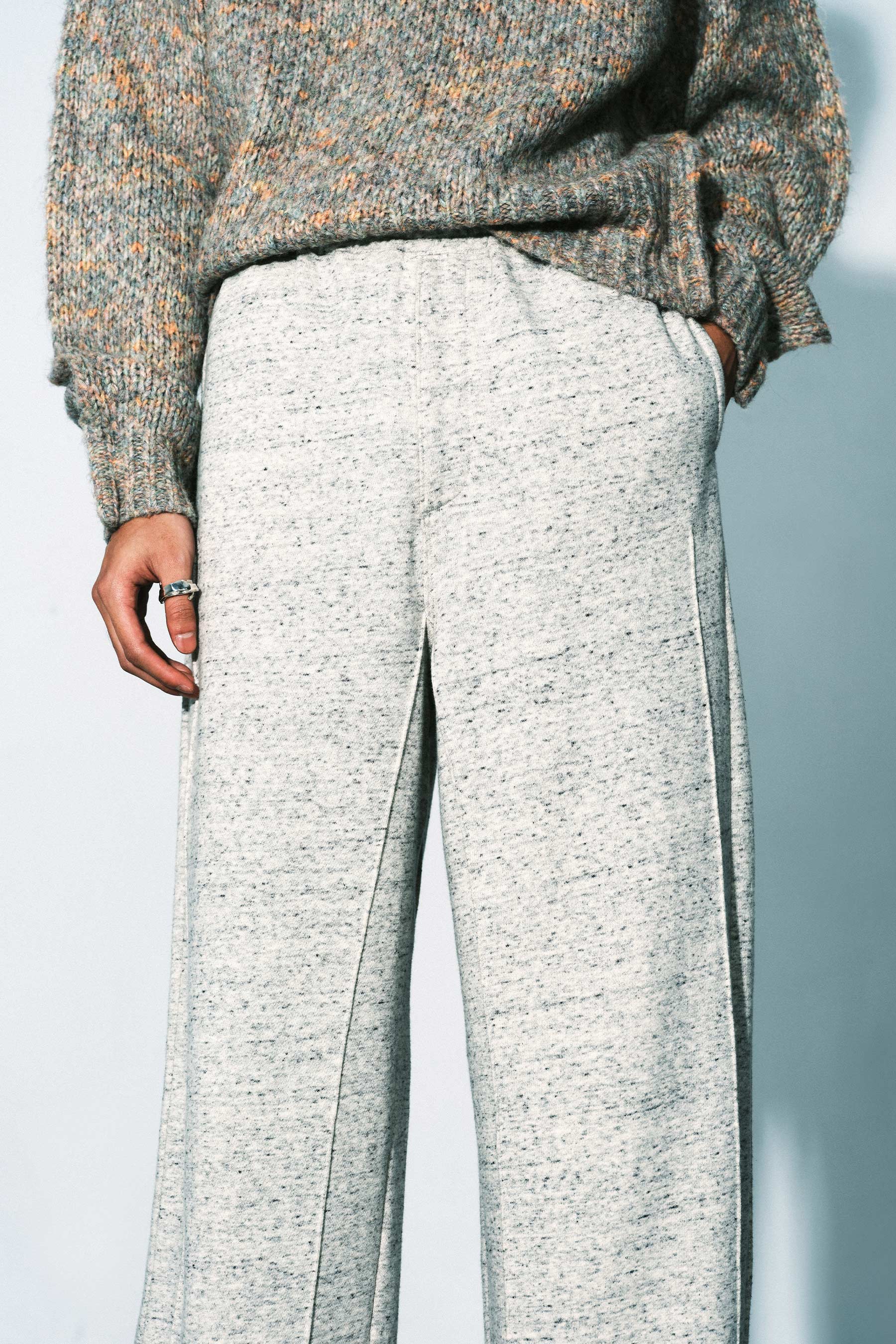 Light Grey Cotton Bold Cuboid Wide Sweat Pants