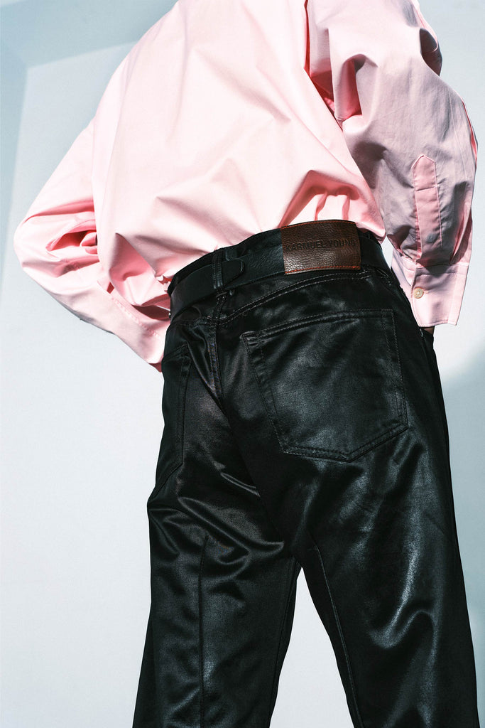 Black Cotton Acetate Cuboid 5-Pocket Jeans