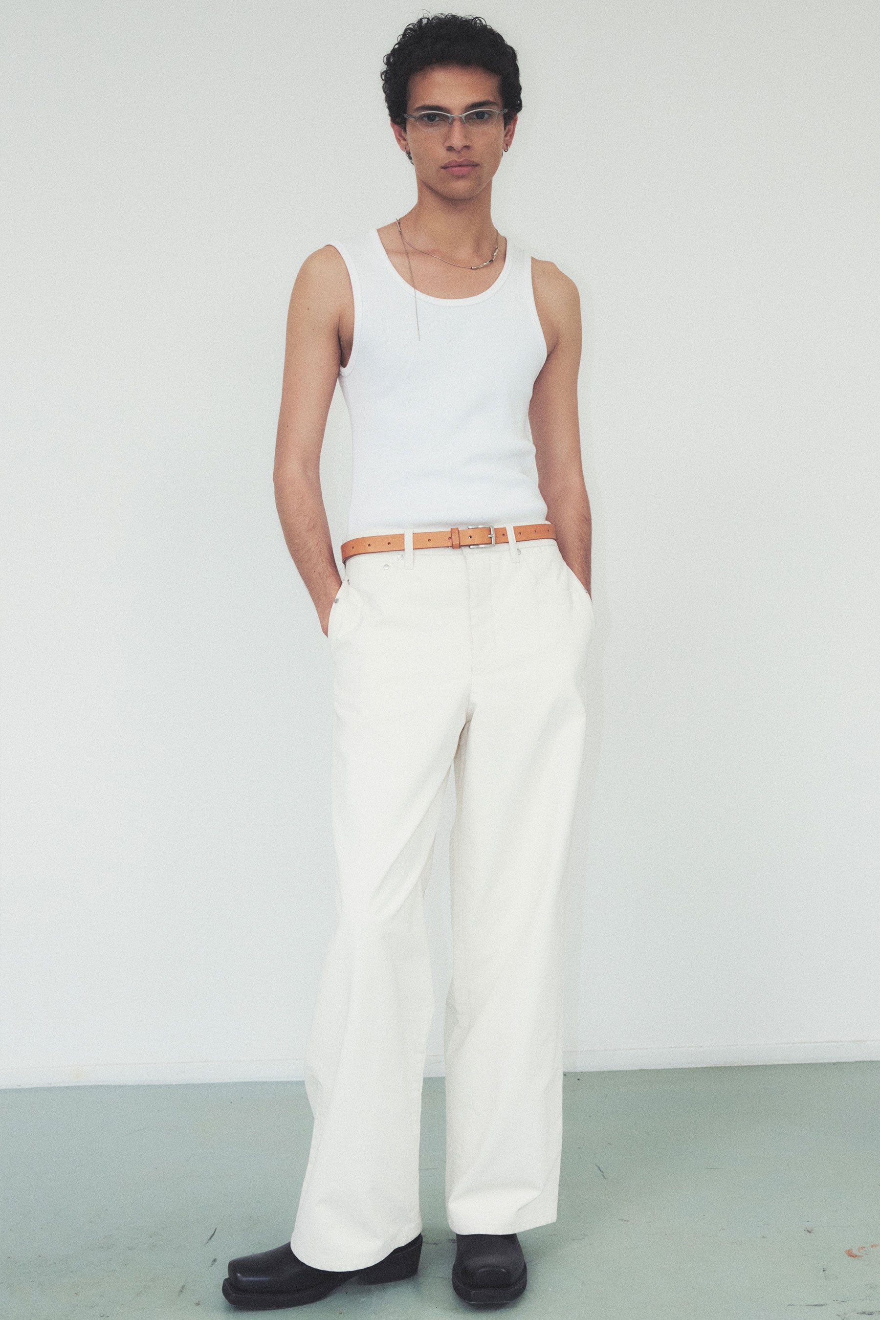 White Molded Wide Leg Pants